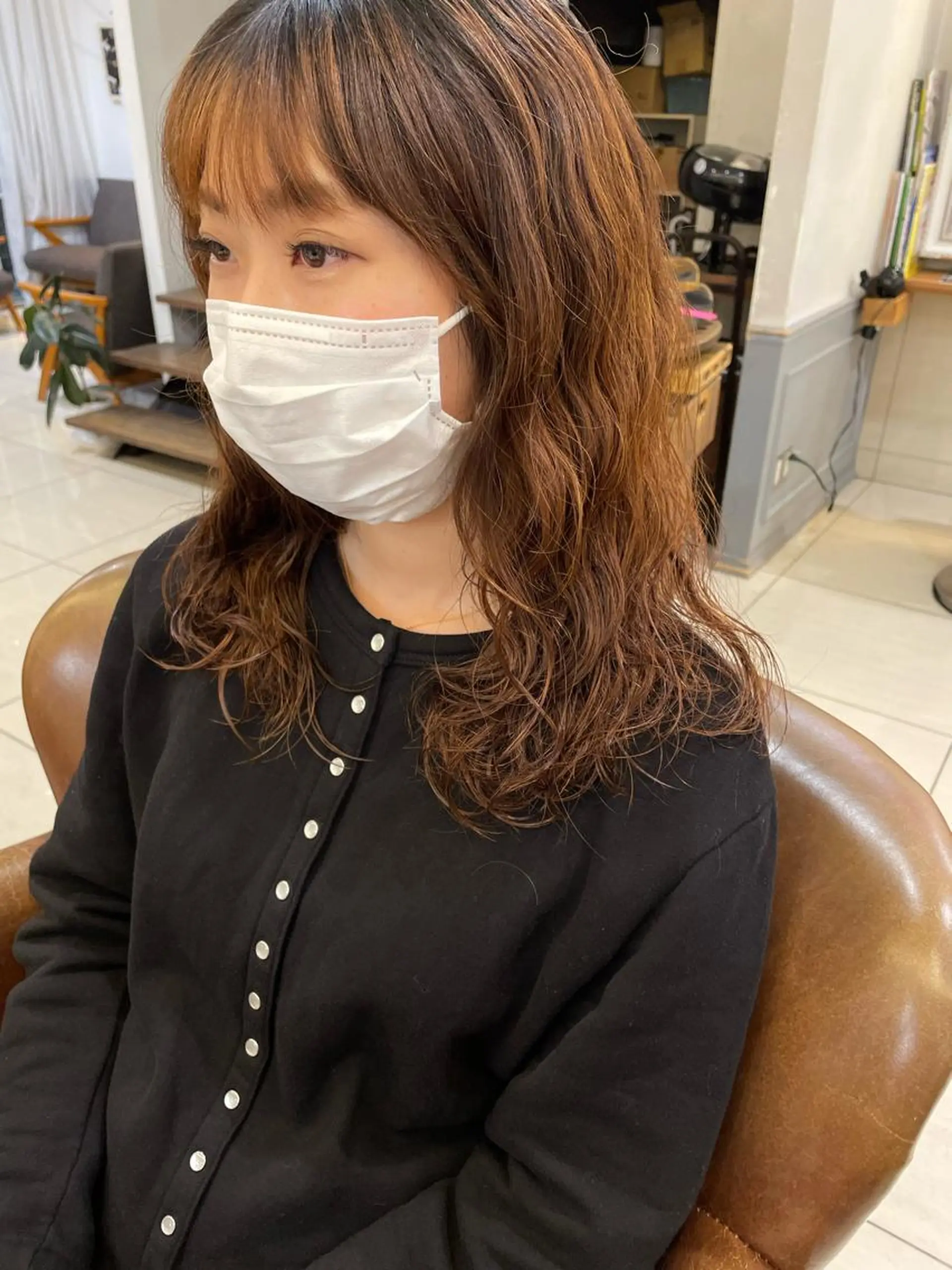 セミロング くせ毛 レイヤーカット ボブ ブリーチ/miinaのヘアスタイル