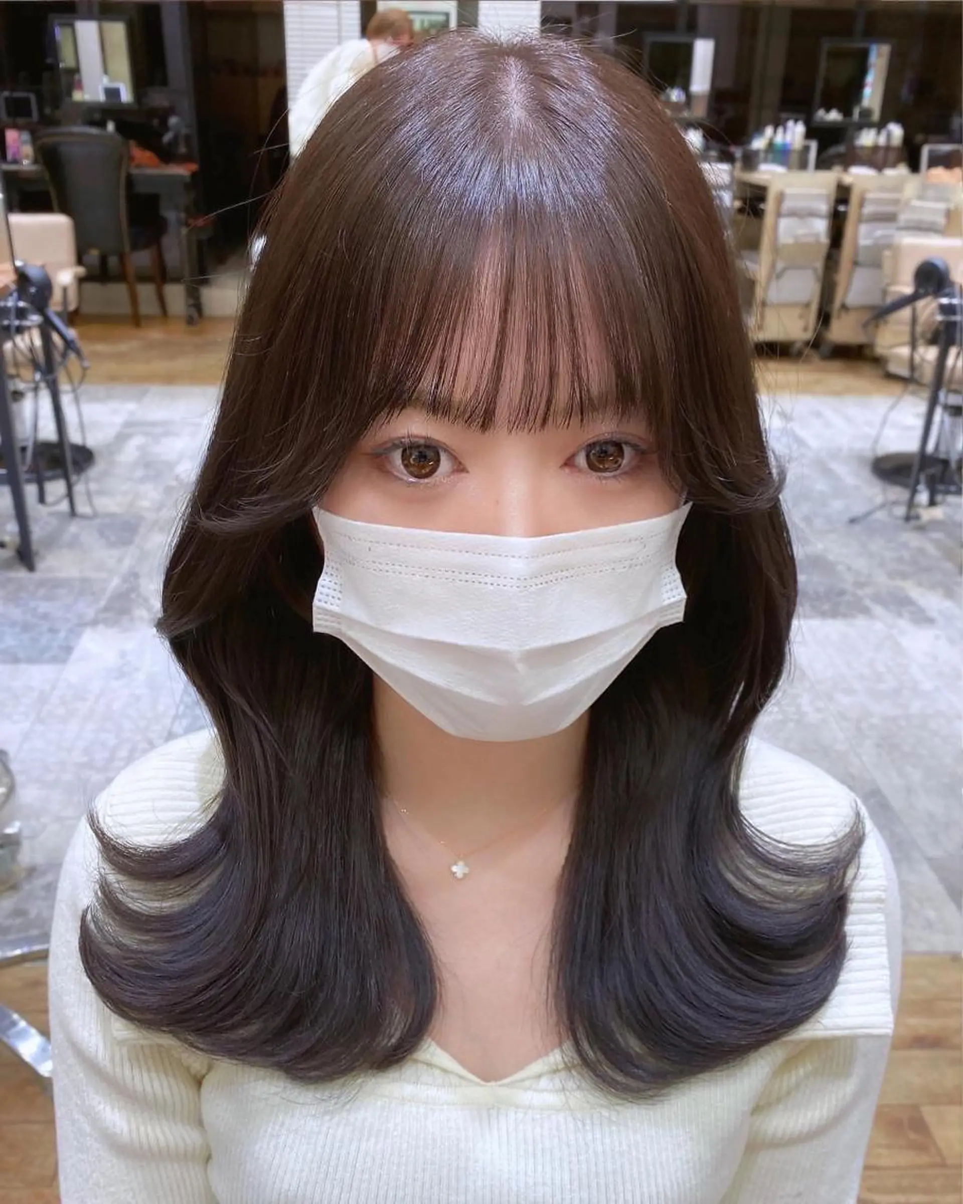 ミディアム カラー 顔まわりカット🌟 くびれヘア/寺門遥輝のヘアスタイル