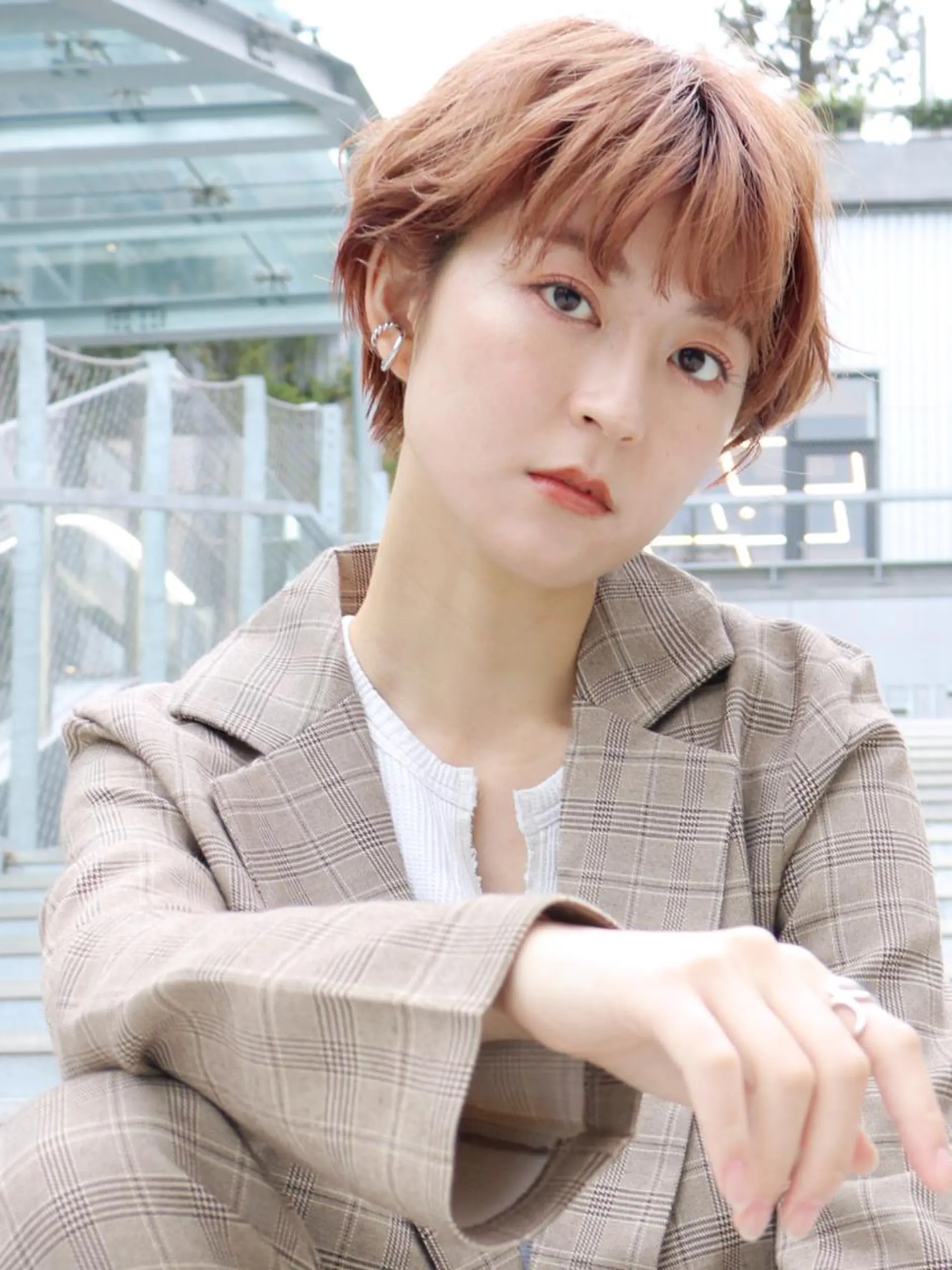 ショート カラー パーマ ヘアアレンジ オレンジ ショートヘア ITbyALBUM 八王子店のヘアスタイル