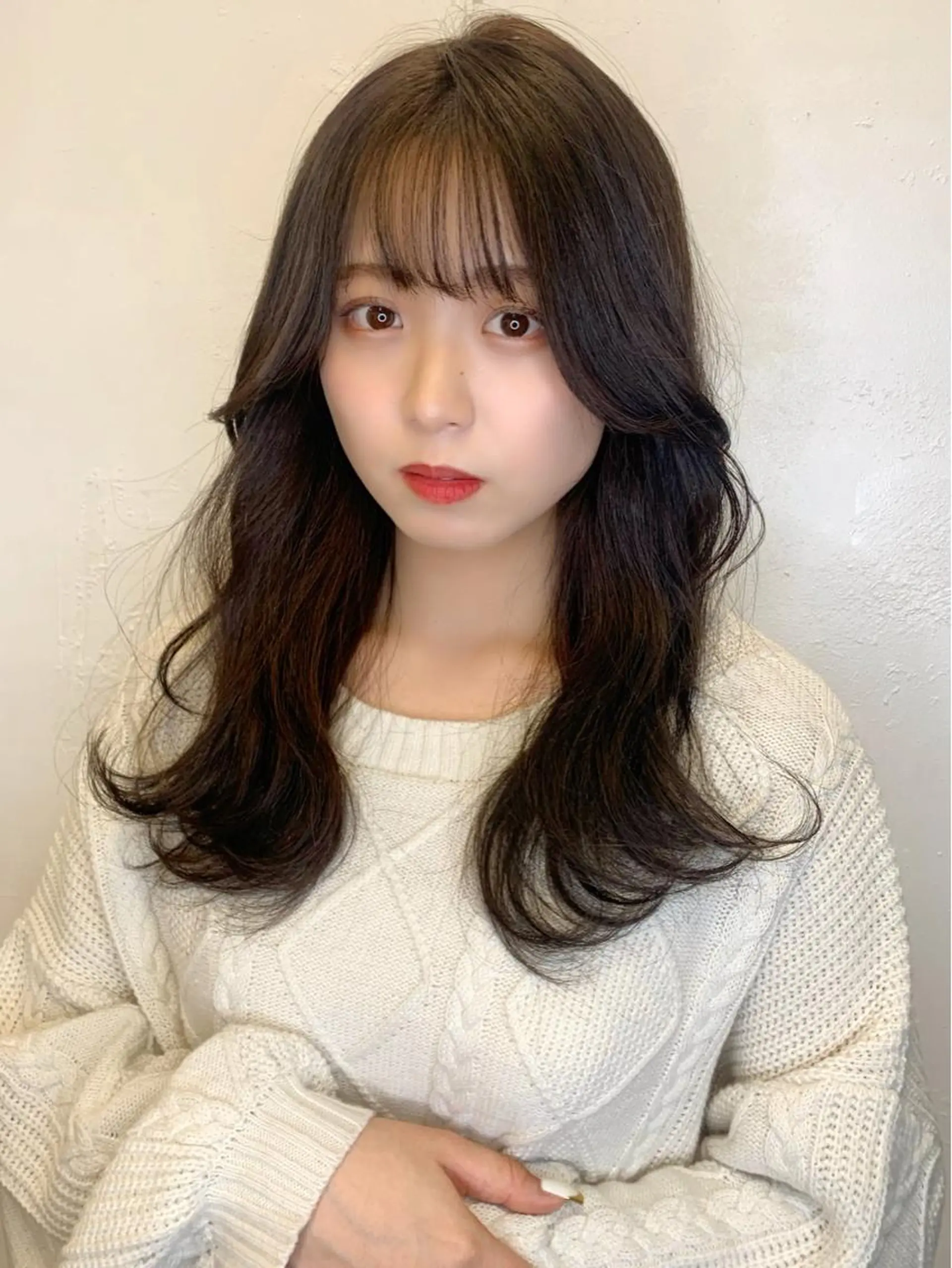 ロング カラー 顔まわりレイヤー ヨシンモリ 韓国風ヘア レイヤーカット カット ヘアカラー トリートメント 藤間 帆乃夏（とうまほのかのヘアスタイル