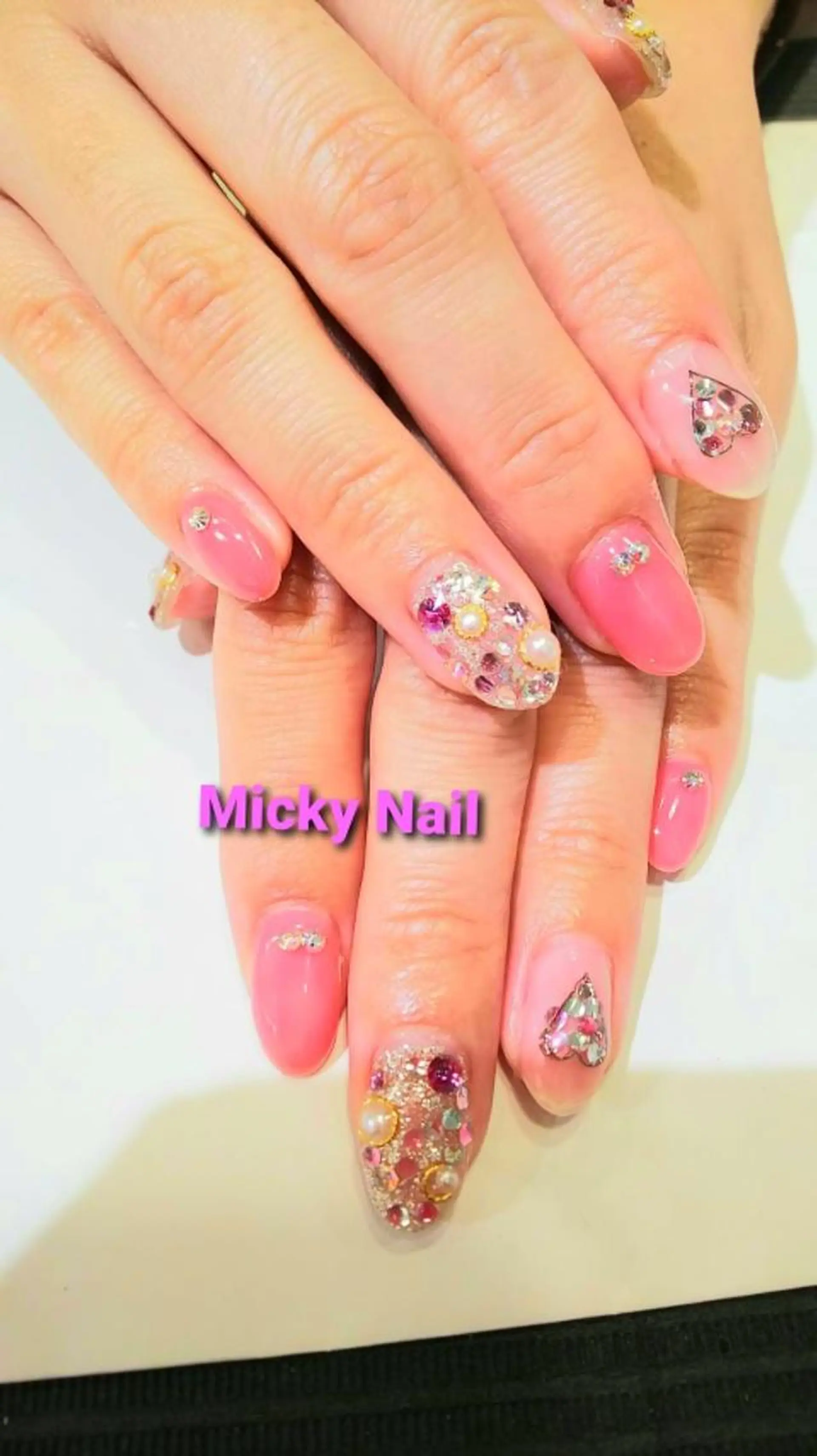 ネイル ハート キラキラネイル ピンク ストーンネイル Micky nail chikushinoのその他イメージ