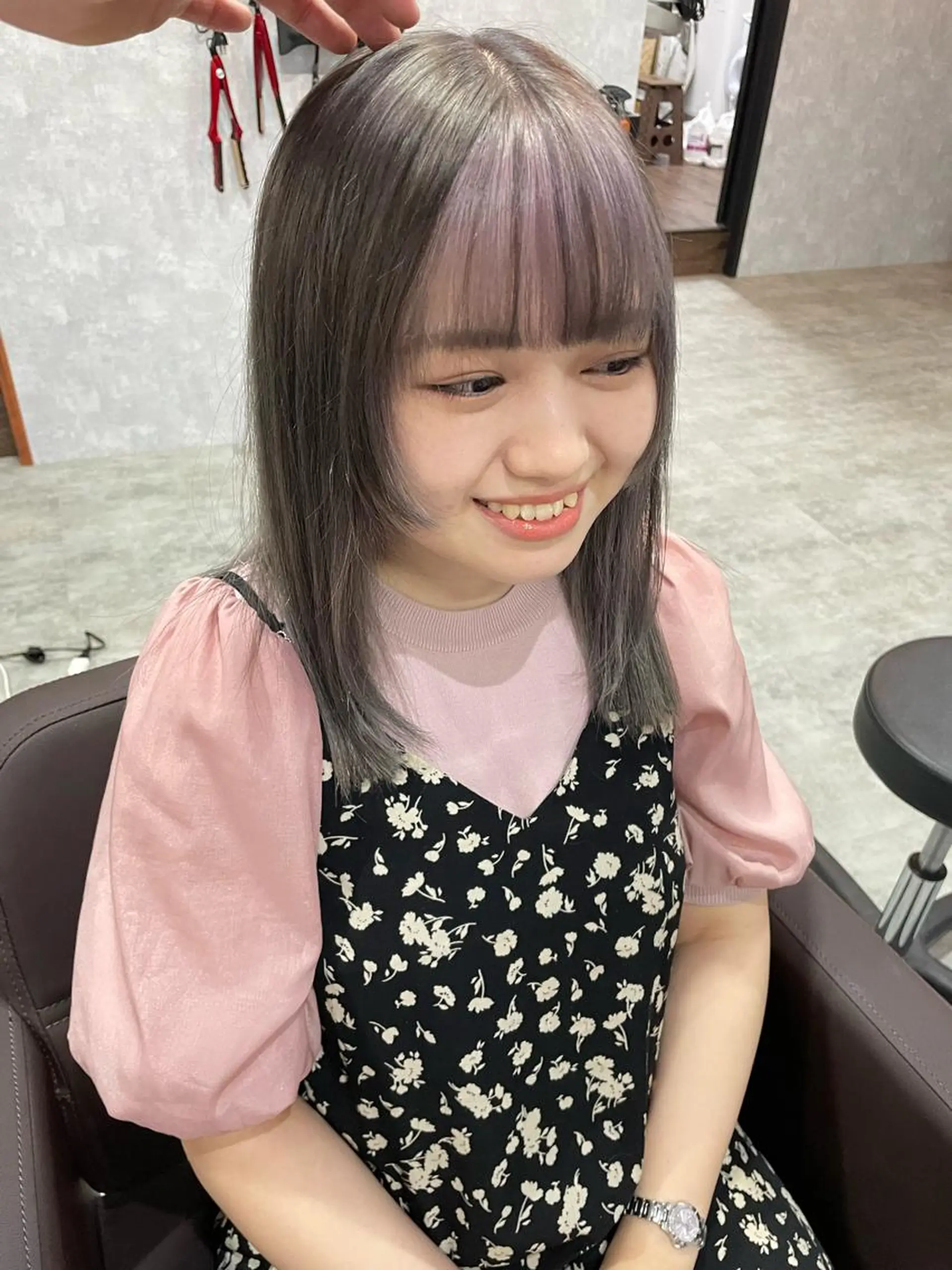 ロング アッシュ 韓国風カラー ボブ ハイライト 韓国風ヘア andKおもろまち店 艶ダブルカラー✨のヘアスタイル