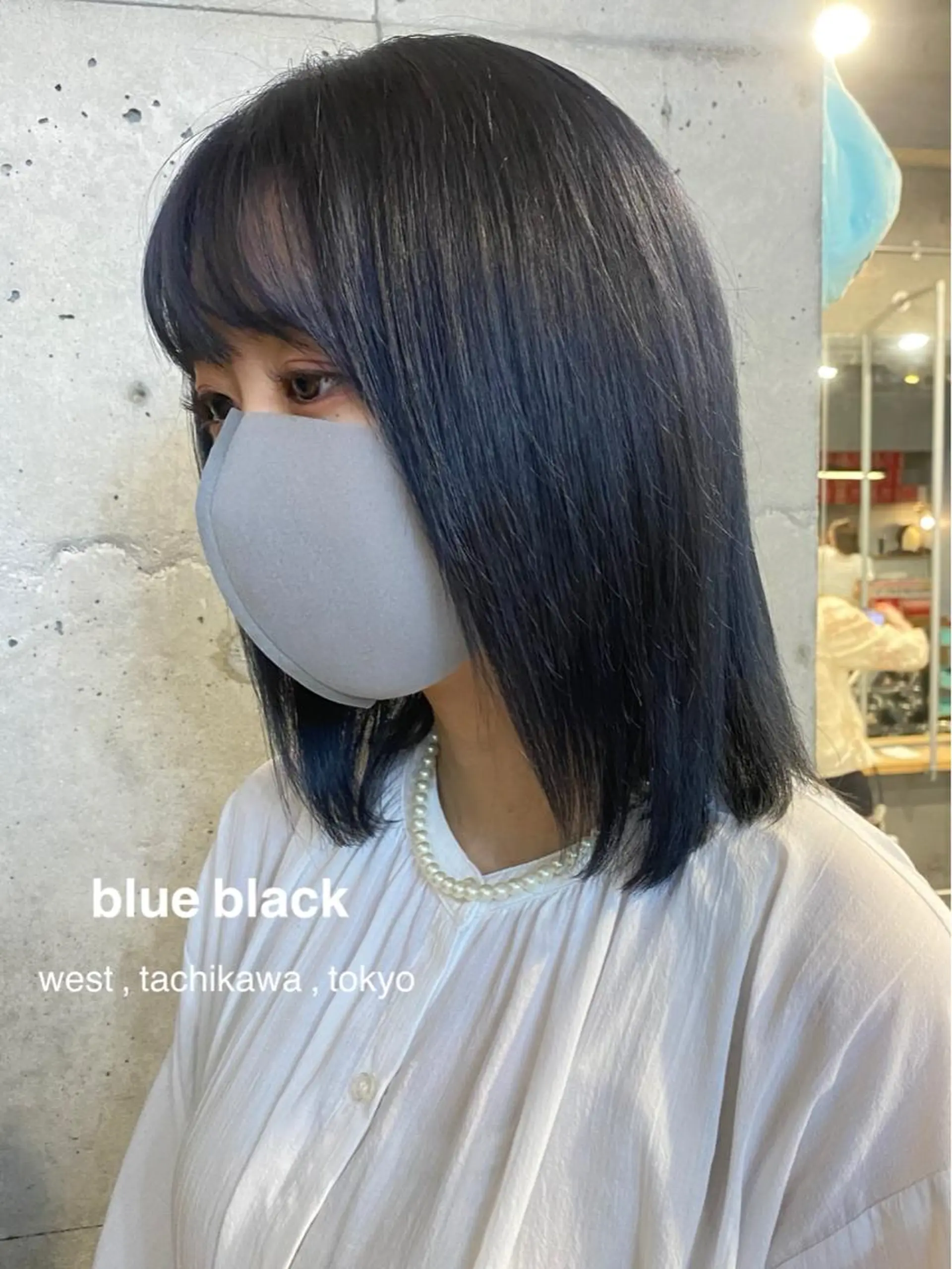 ミディアム カラー 黒髪 ブルーカラー ブルーブラック 透明感カラー ハイトーンカラー 竹嶌 健吾のヘアスタイル