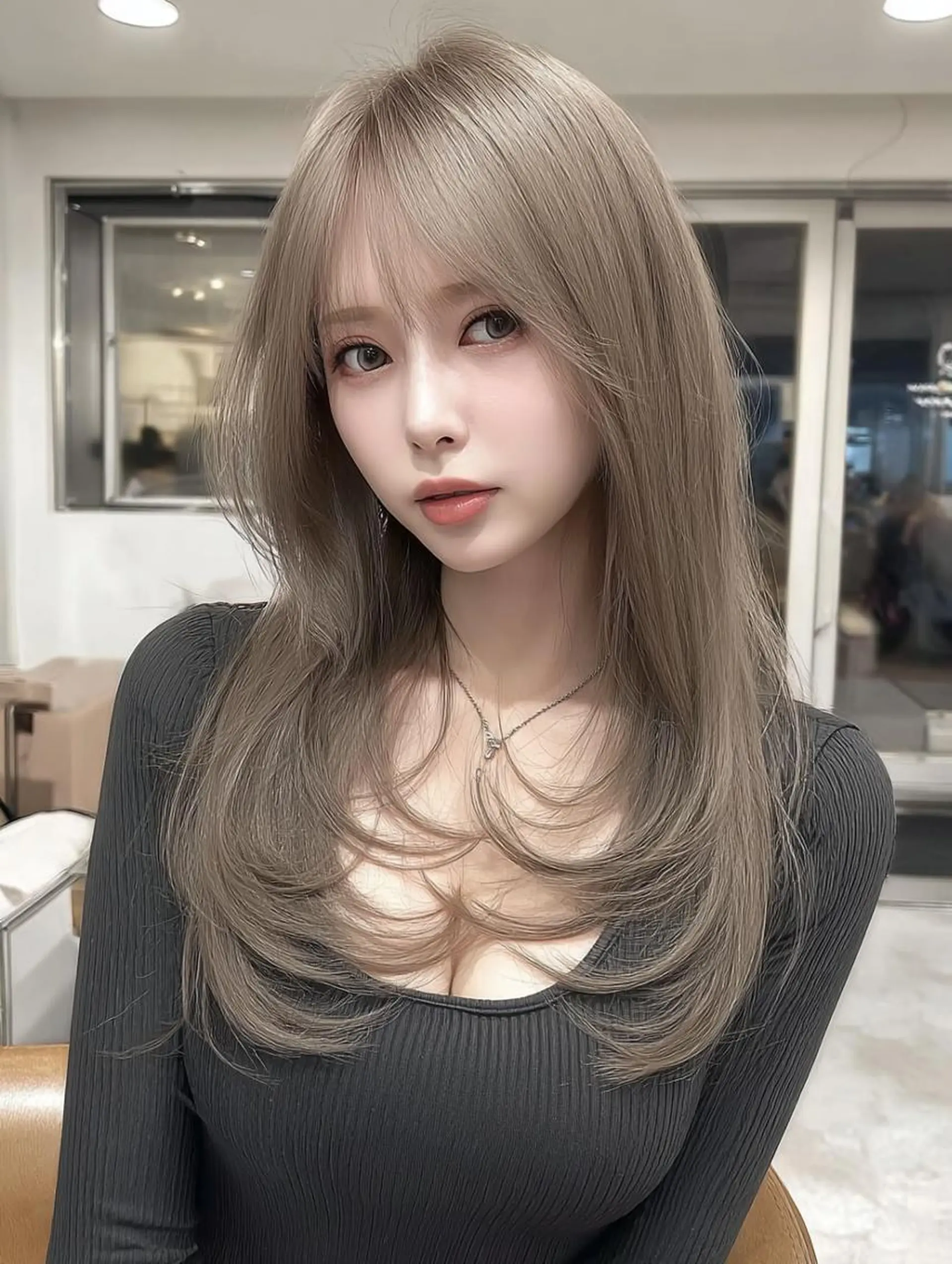 セミロング ボブ 髪質改善 韓国風ヘア レイヤーカット 縮毛矯正 カット ヘアカラー トリートメント 福園 弘郁のヘアスタイル