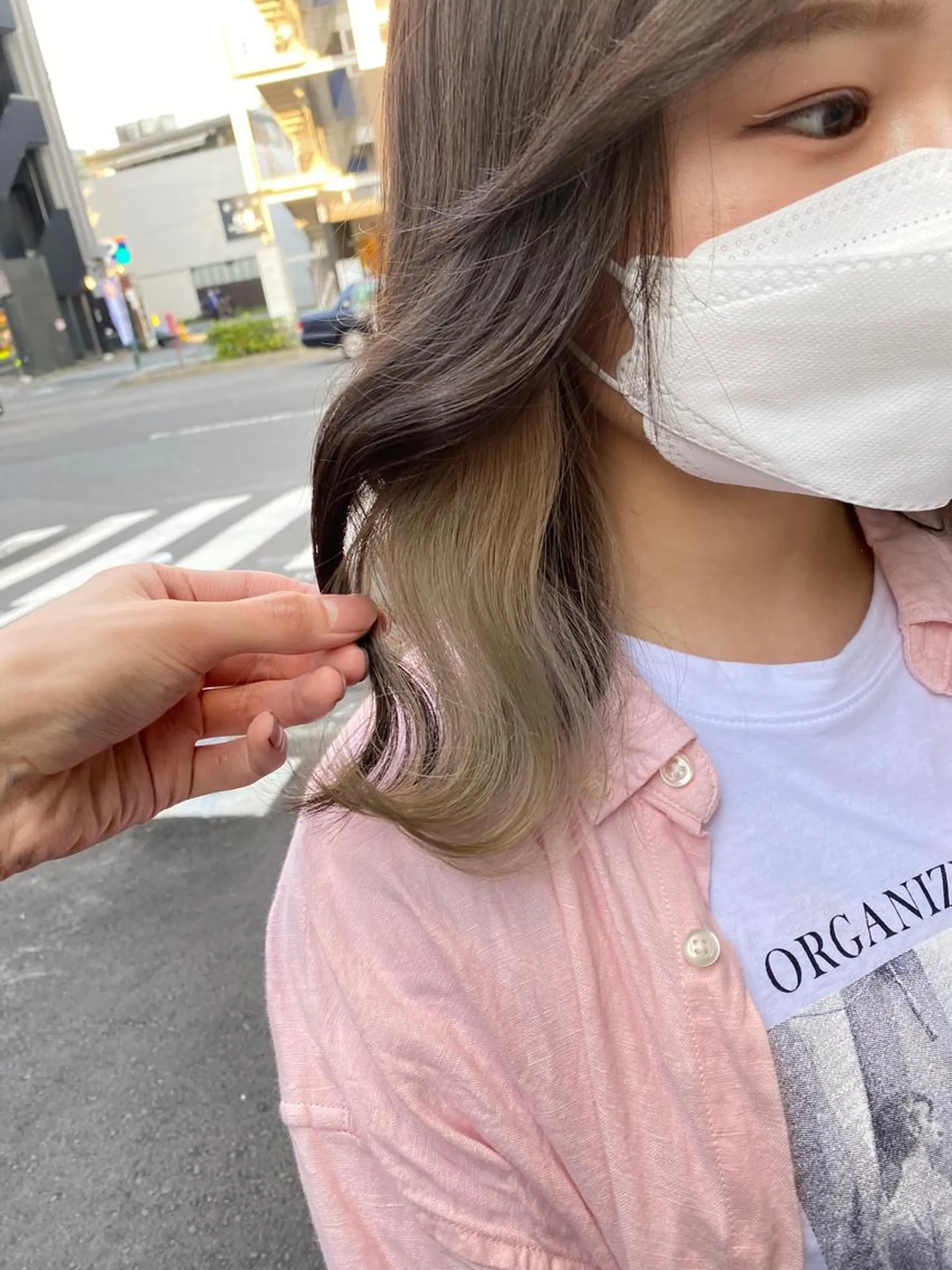 ロング カラー イヤリングカラー 韓国風ヘア カット ヘアカラー ブリーチなしカラー の職人YOSHIKIのヘアスタイル