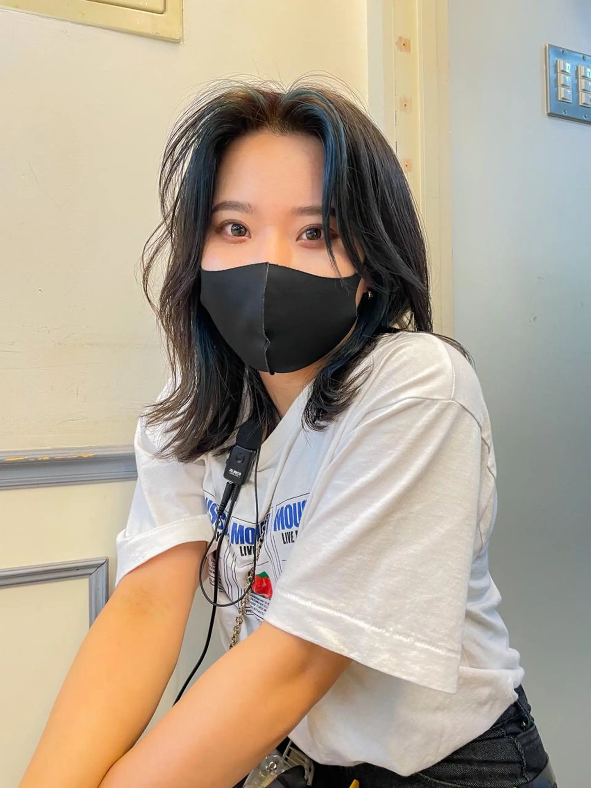 ミディアム カラー ミストバング  フェイスフレーミング インナーカラー ボブ ブリーチ/miinaのヘアスタイル