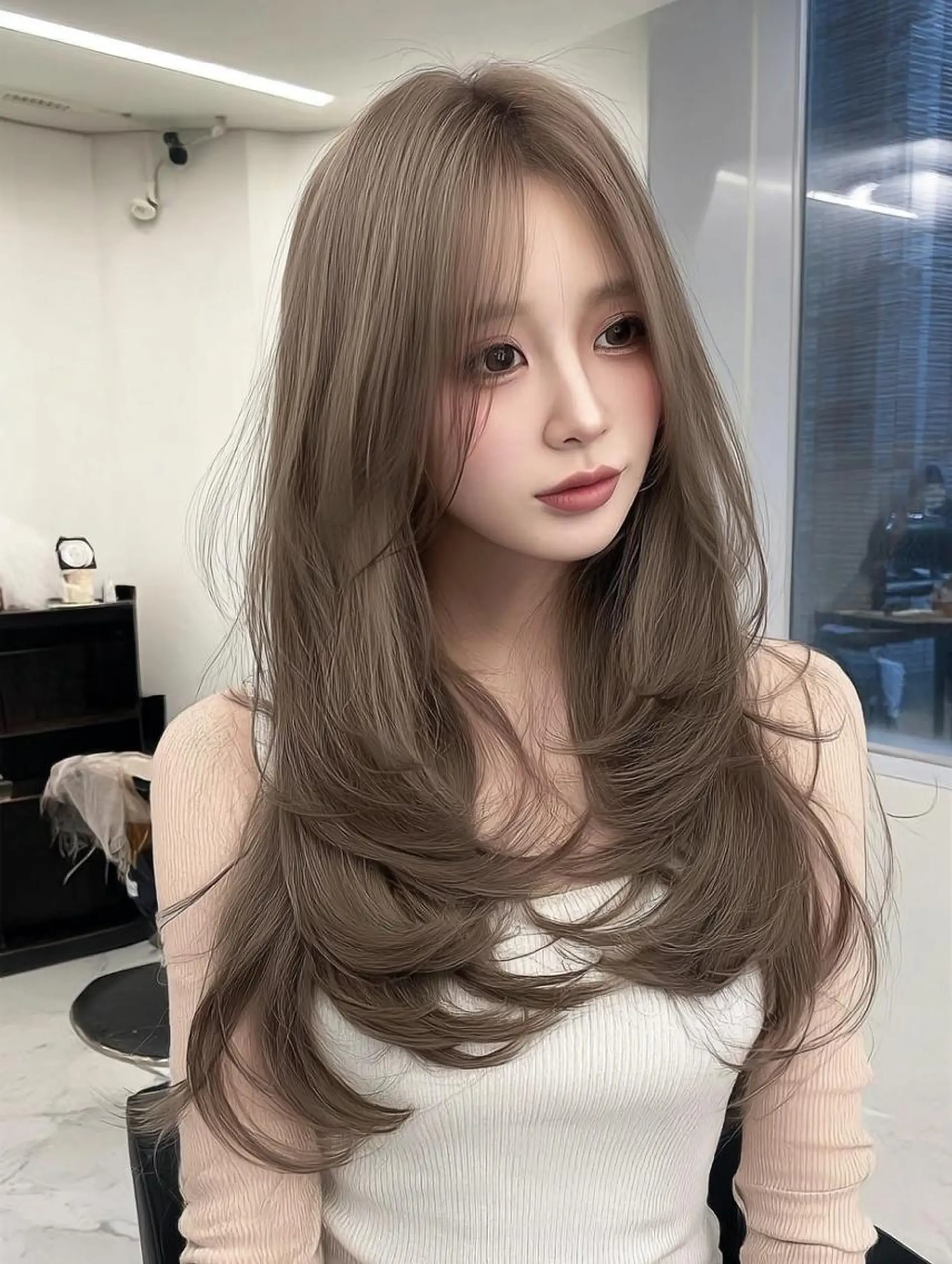 セミロング ボブ 髪質改善 韓国風ヘア レイヤーカット 縮毛矯正 カット ヘアカラー 福園 弘郁のヘアスタイル