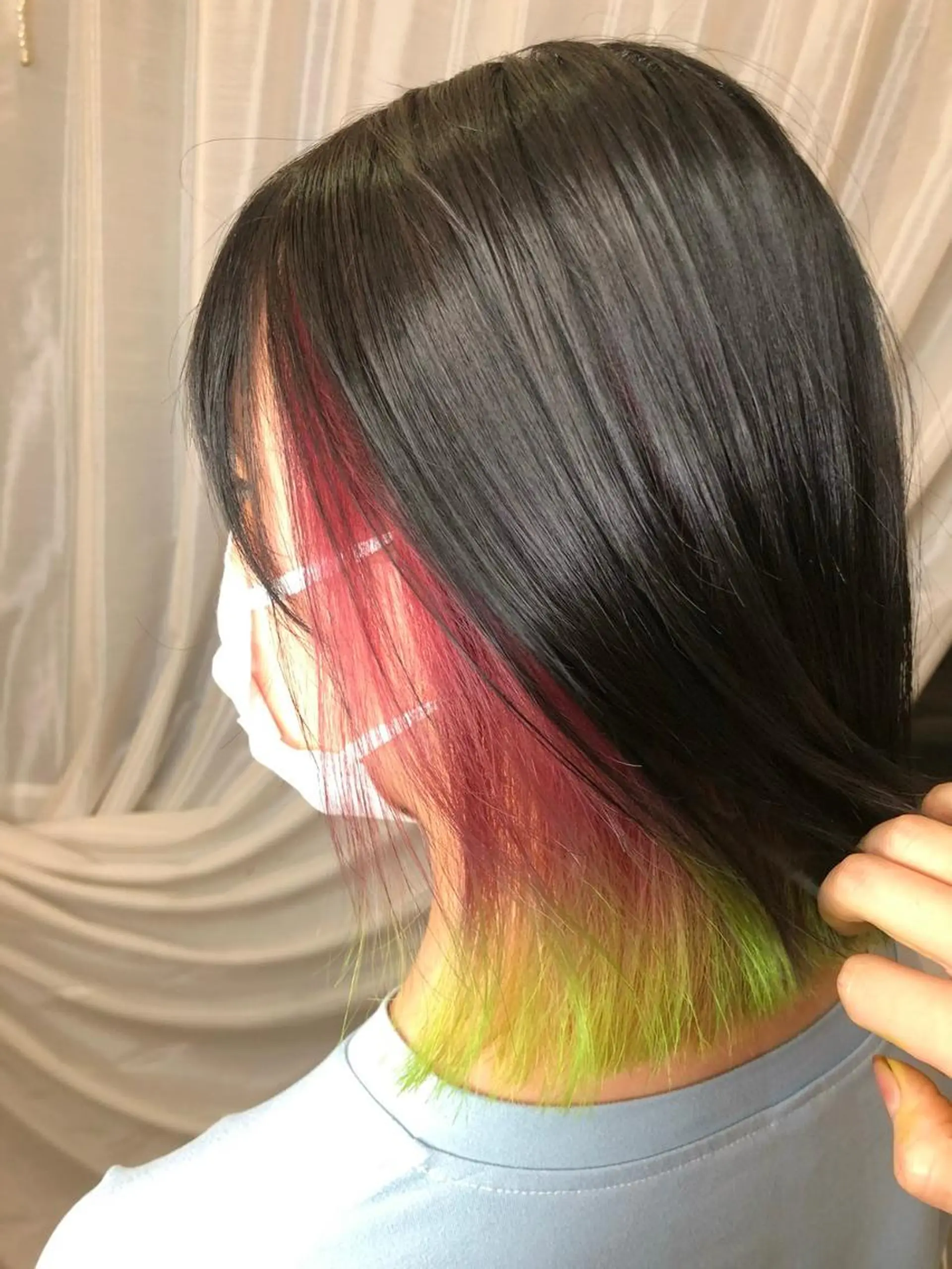 ミディアム カラー ミディアムパーマ アディクシーカラー アクアカラー アッシュ バレイヤージュ N° uairo 川崎店【ユアイロ】のヘアスタイル