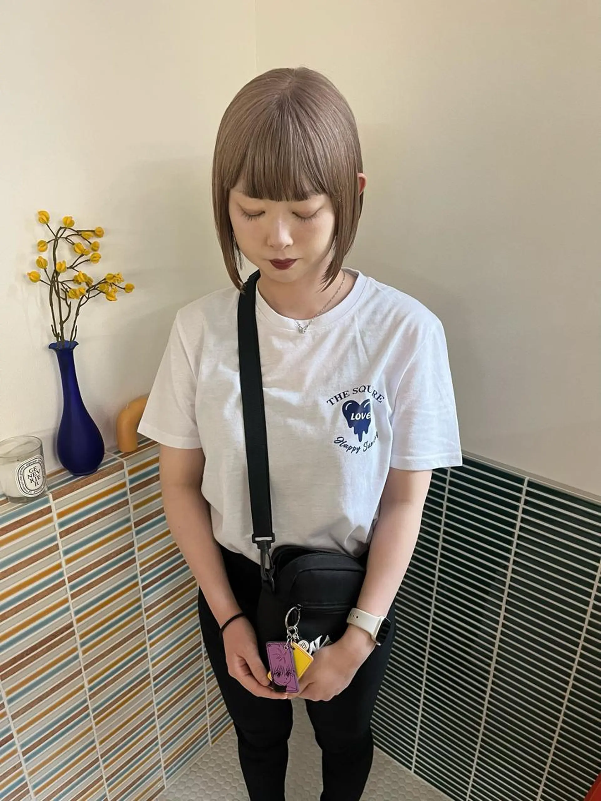 ミディアム カラー ベージュカラー ブリーチ ボブ ヘアカラー トリートメント 🩷ハイトーン透明感 レイヤー🩷ユリカのヘアスタイル