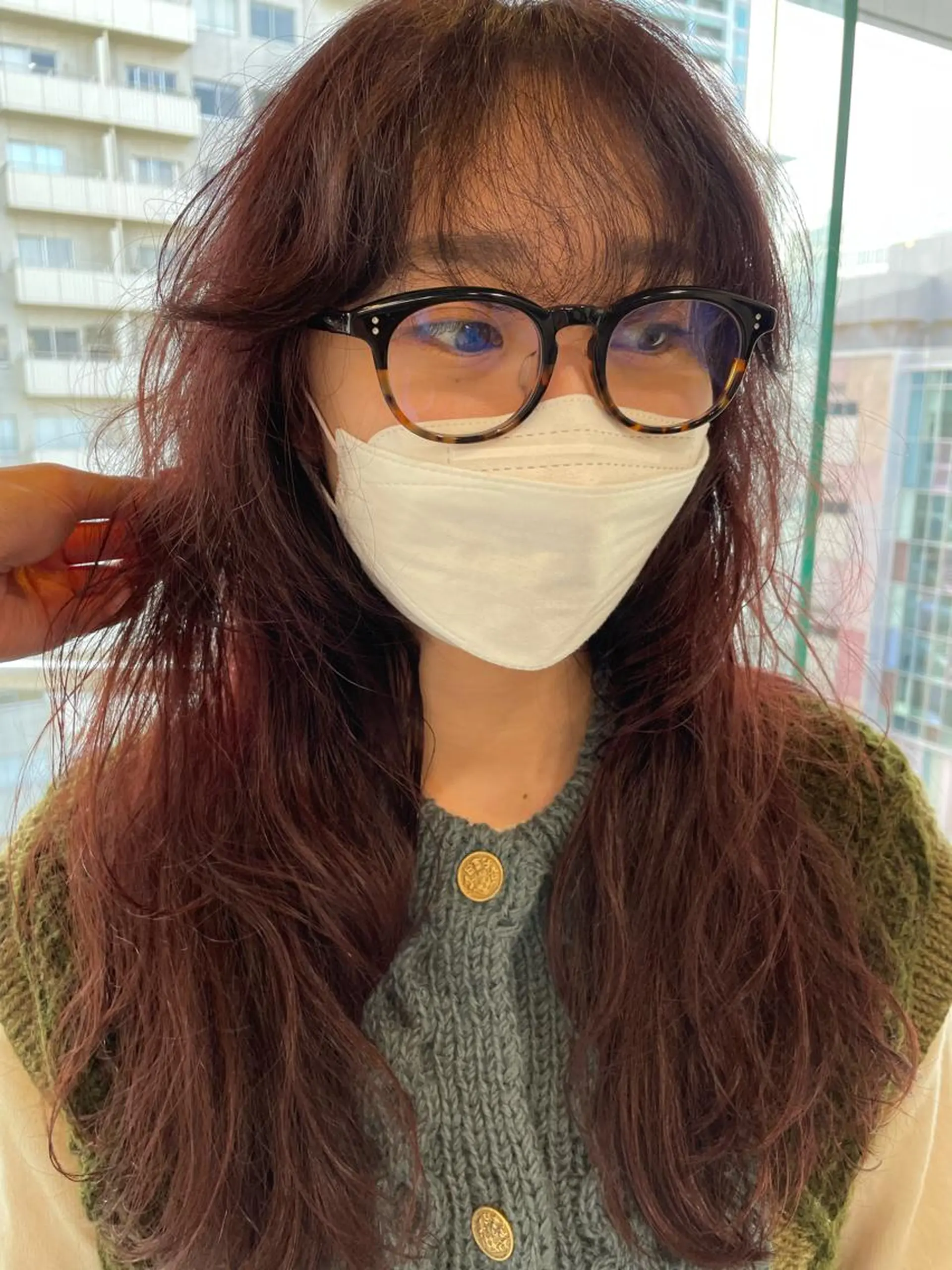 セミロング カラー パーマ ボルドーカラー カット ヘアカラー パーマ トリートメント レイヤー／似合わせ TAKUYAのヘアスタイル