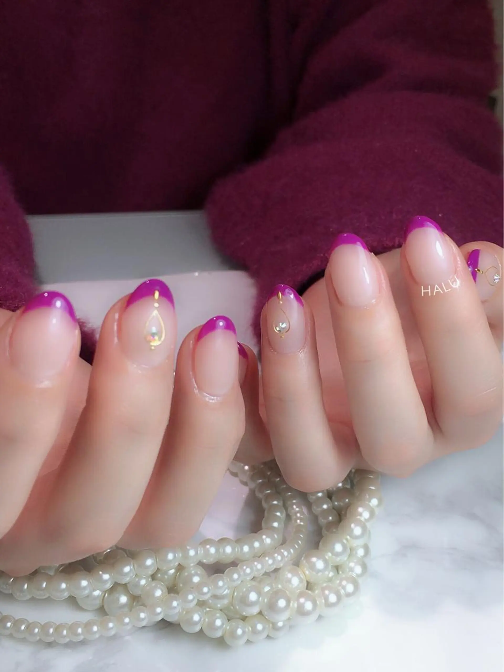 ネイル カジュアル フレンチネイル パープル HALU ハルのネイルデザイン