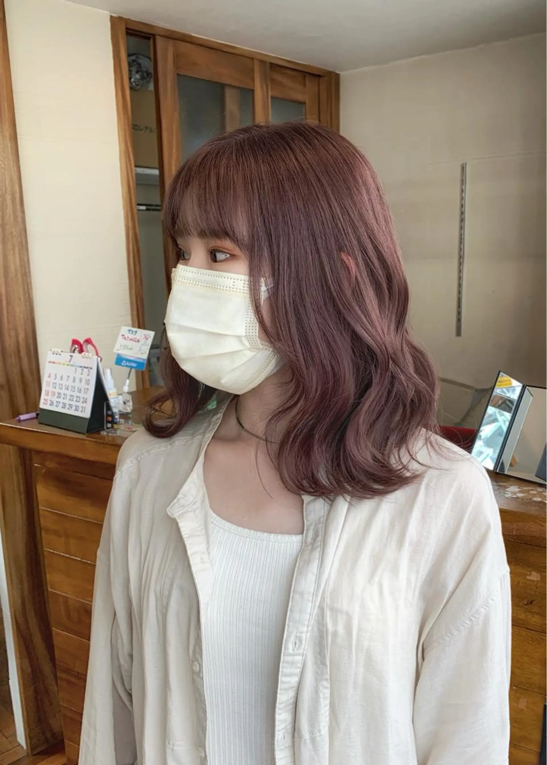 ミディアム カラー ベージュカラー ピンクカラー ピンクベージュ ヘアカラー トリートメント 矢野 晃平のヘアスタイル