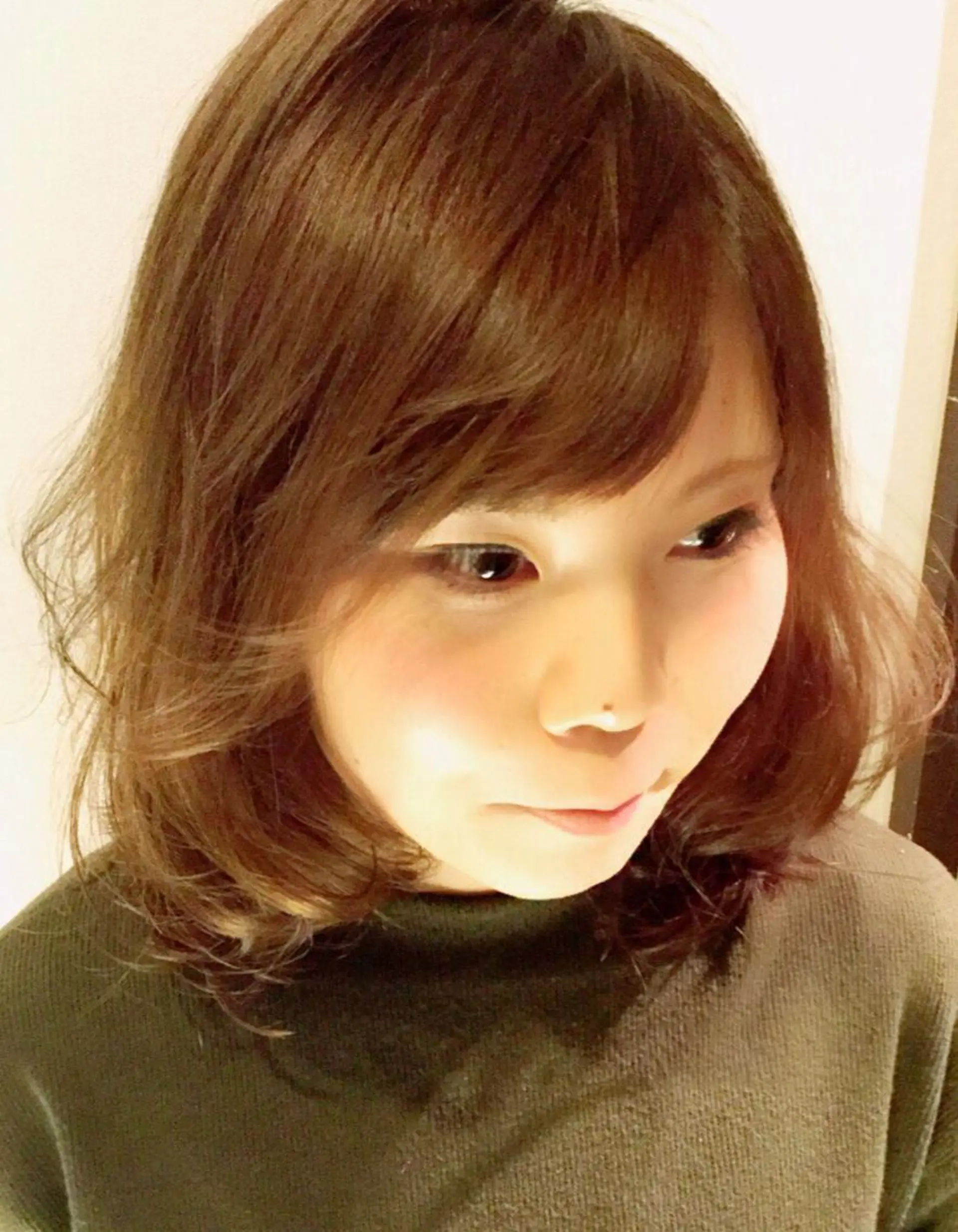 ミディアム カラー パーマ ボブ ✨白髪ぼかし 🍀MINAKO☆のヘアスタイル