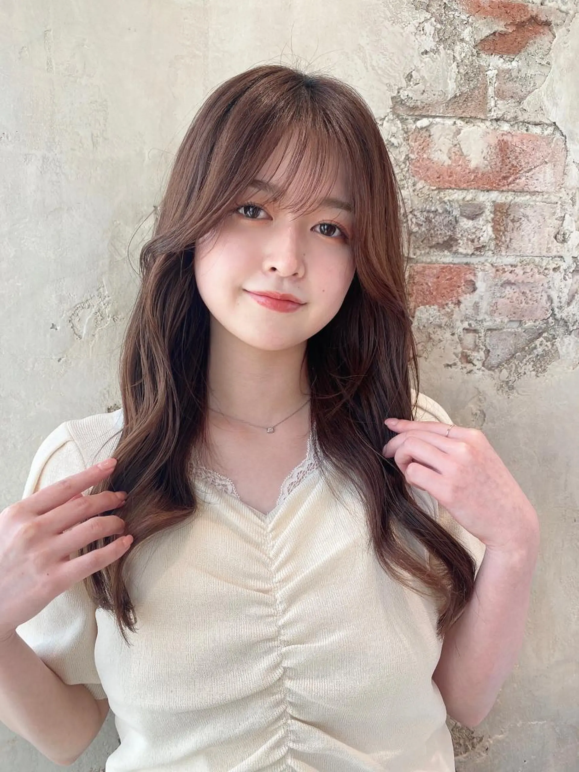 ロング カラー くびれヘア ロング シースルーバング サイドバング 顔周り/くびれヘア 韓国ヘア💕風間るなのヘアスタイル