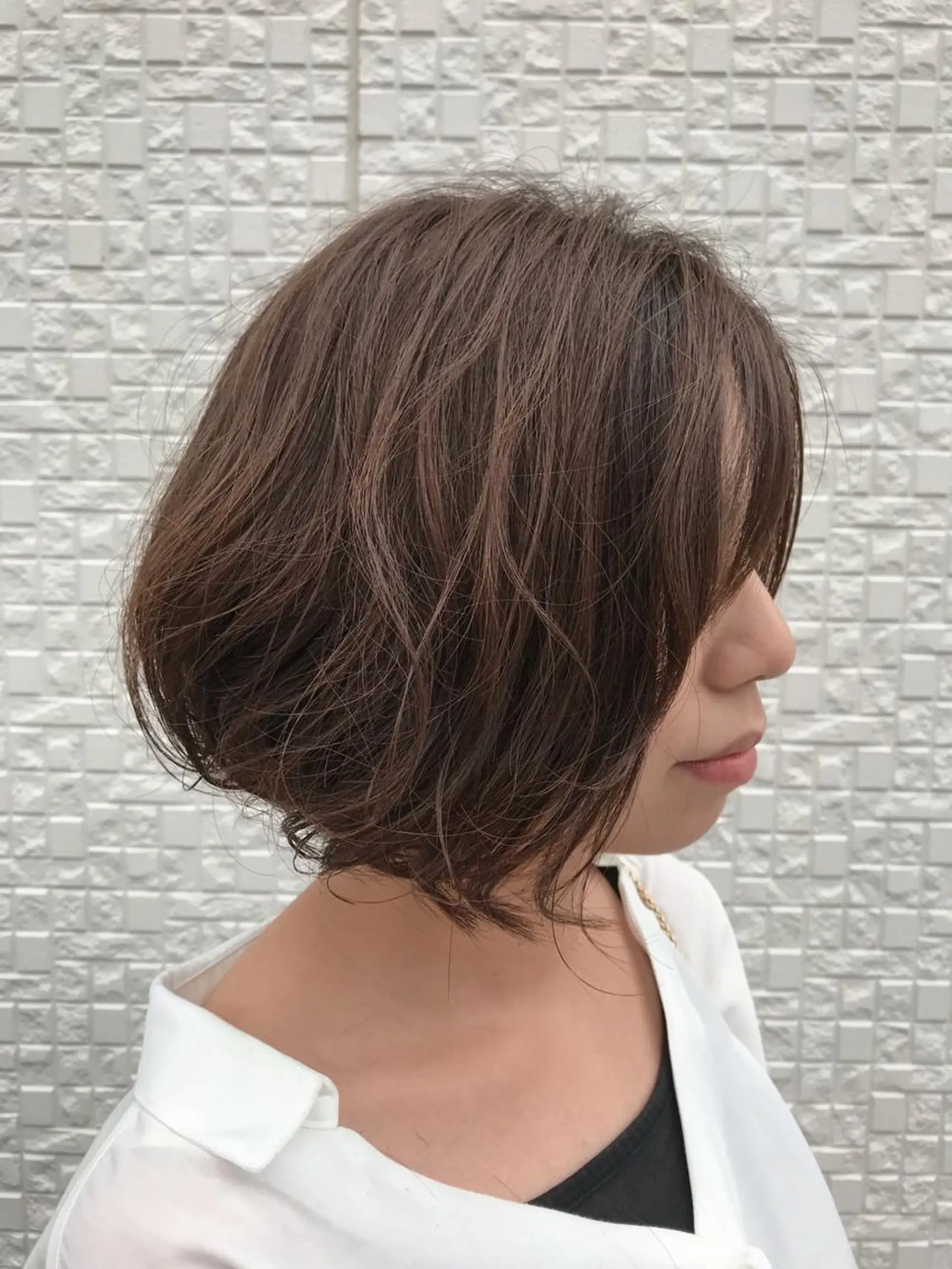 ミディアム カラー パーマ ボブ カット ヘアカラー 藤井 健のヘアスタイル