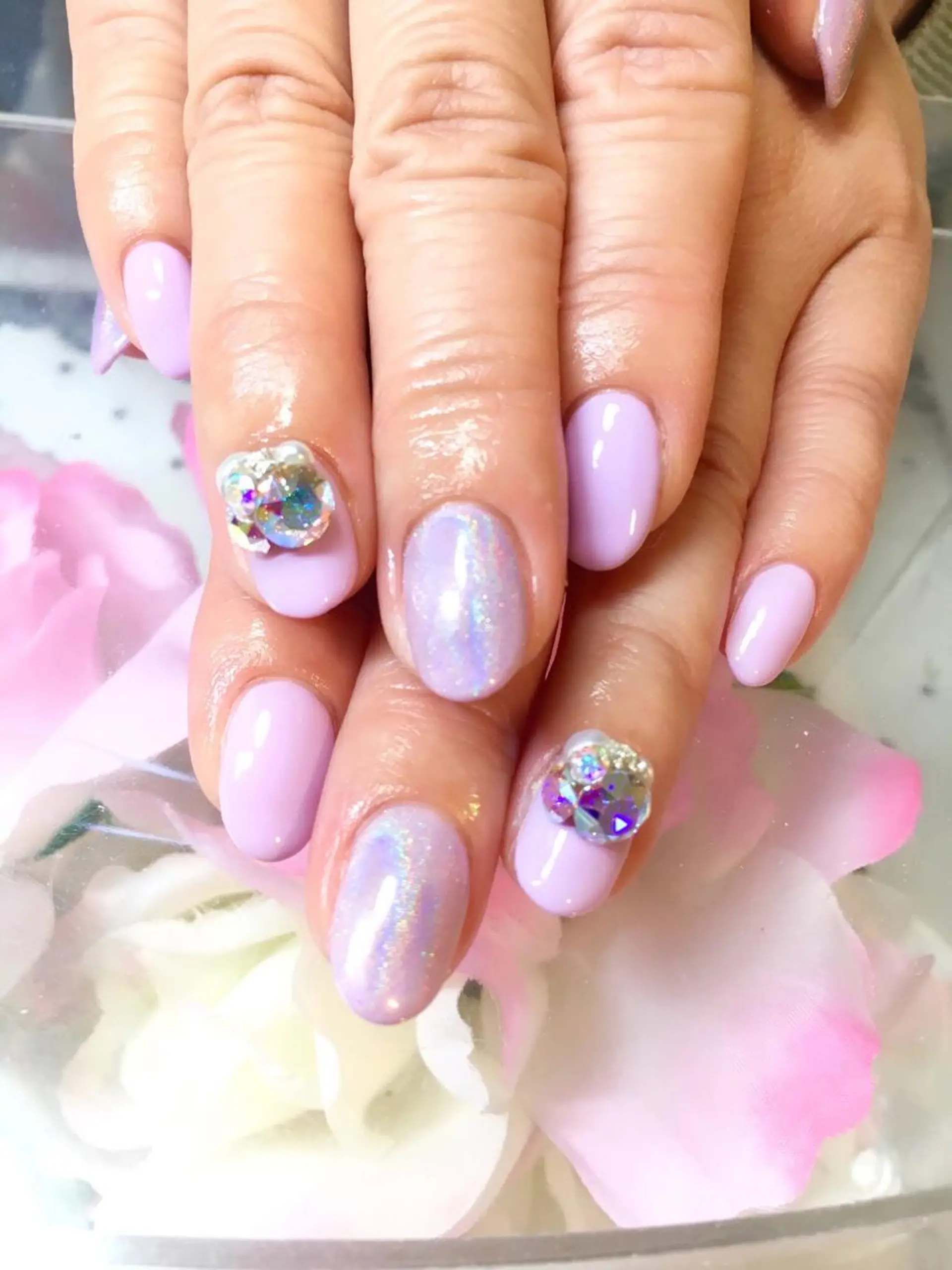 ネイル フットネイル ジェルネイル ミラーネイル パラジェル 春ネイル clover nailのネイルデザイン