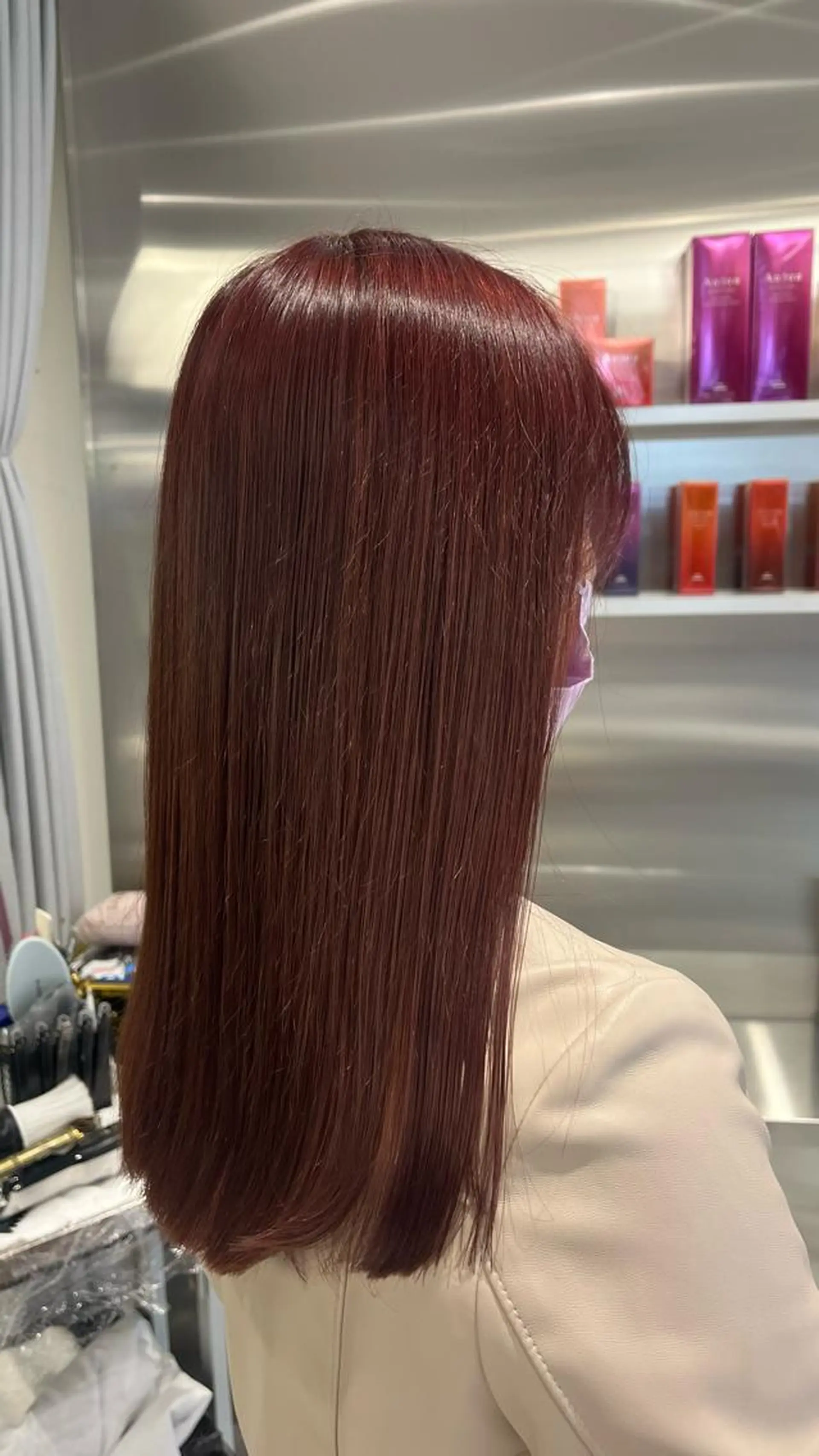 セミロング カラー マツエク・マツパ ピンクカラー カラーマツエク ヘアカラー トリートメント mai🤍縮毛酸性ス トレート/アイリストのヘアスタイル