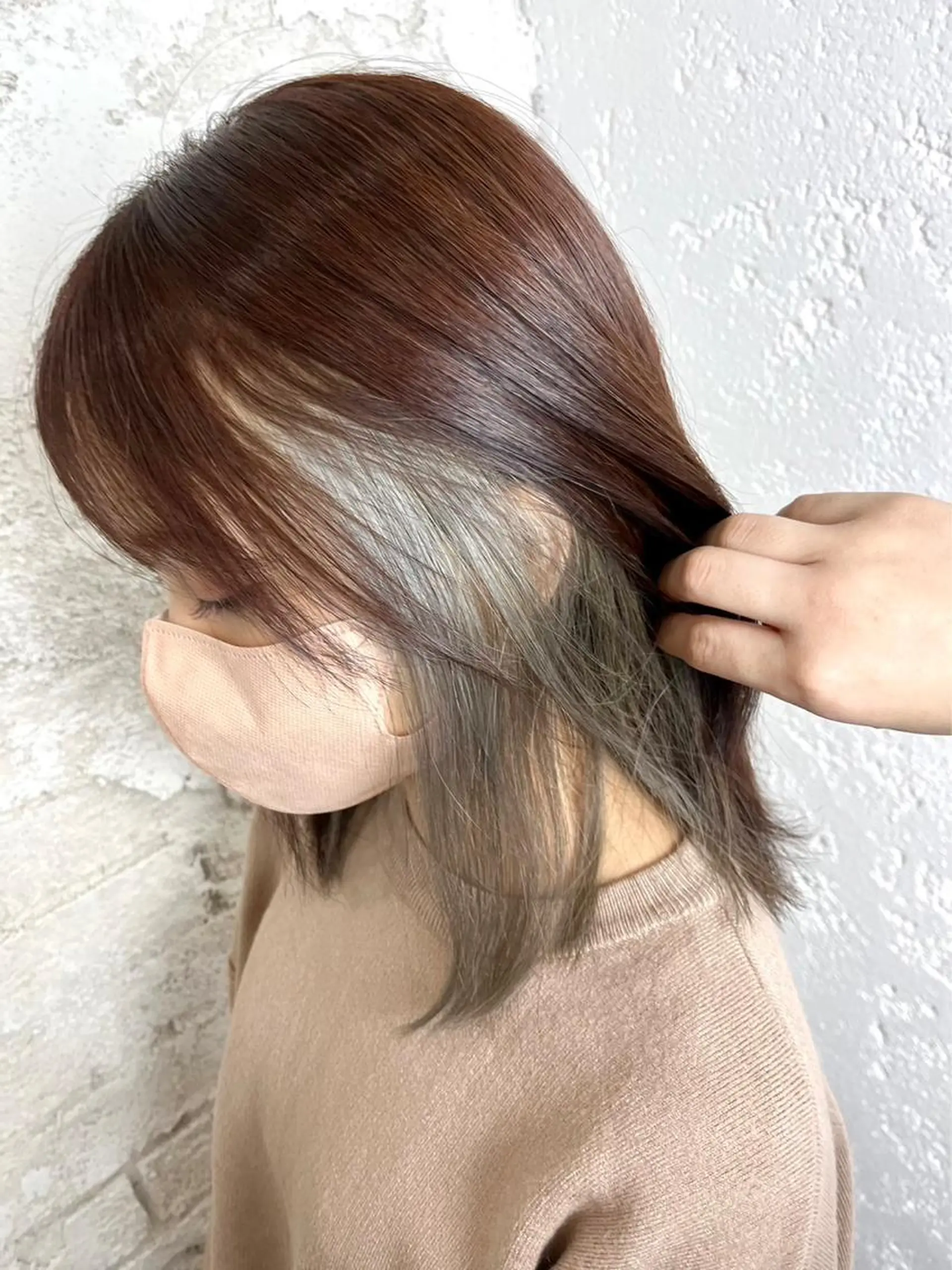 ミディアム ピンクブラウン カット ヘアカラー 💜垢抜けメンズパー マ💜Sakuraのヘアスタイル