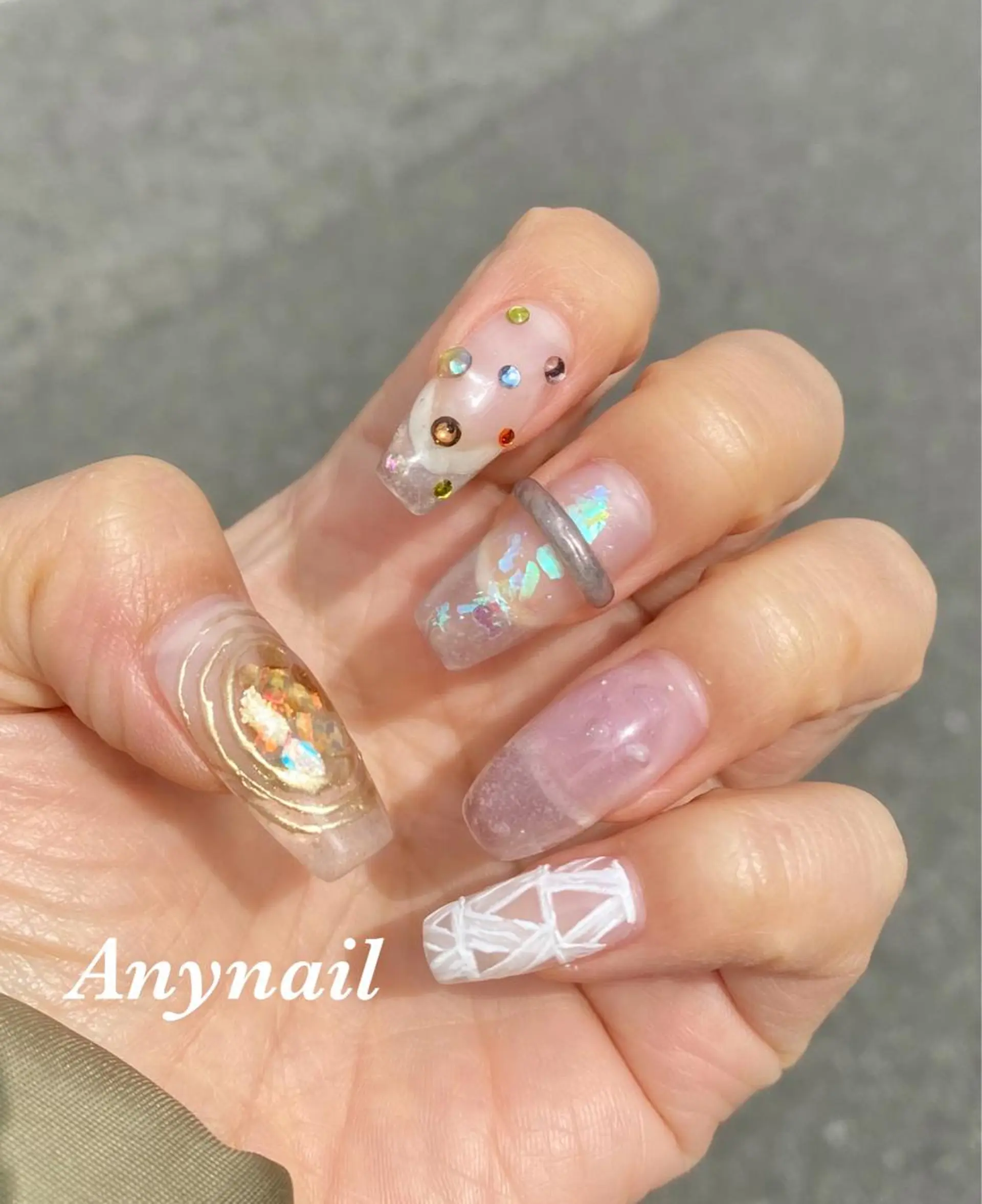 ネイル ブルー クリアネイル ミラーネイル ニュアンスネイル スカルプネイル 岩澤 恵子のネイルデザイン