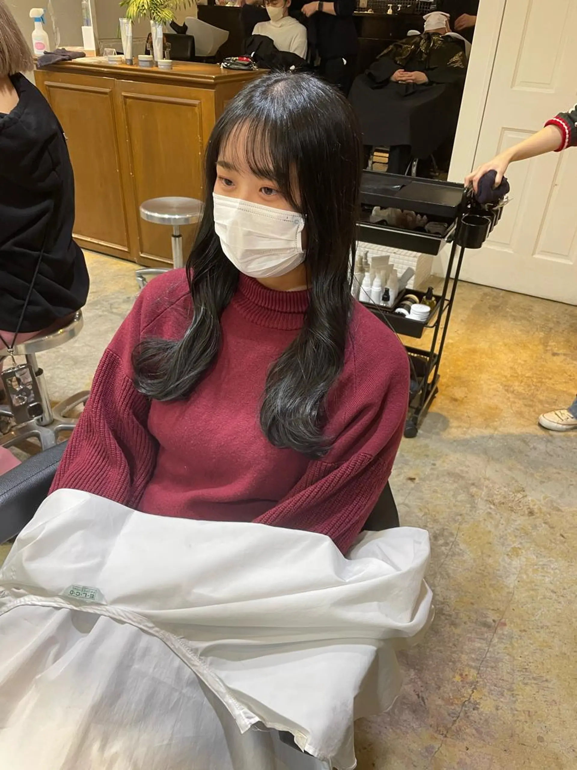 ロング カラー 黒髪 ブルーカラー ブルーブラック 透明感カラー カット ヘアカラー トリートメント MIOベージュカラー 柔らかいカラーのヘアスタイル