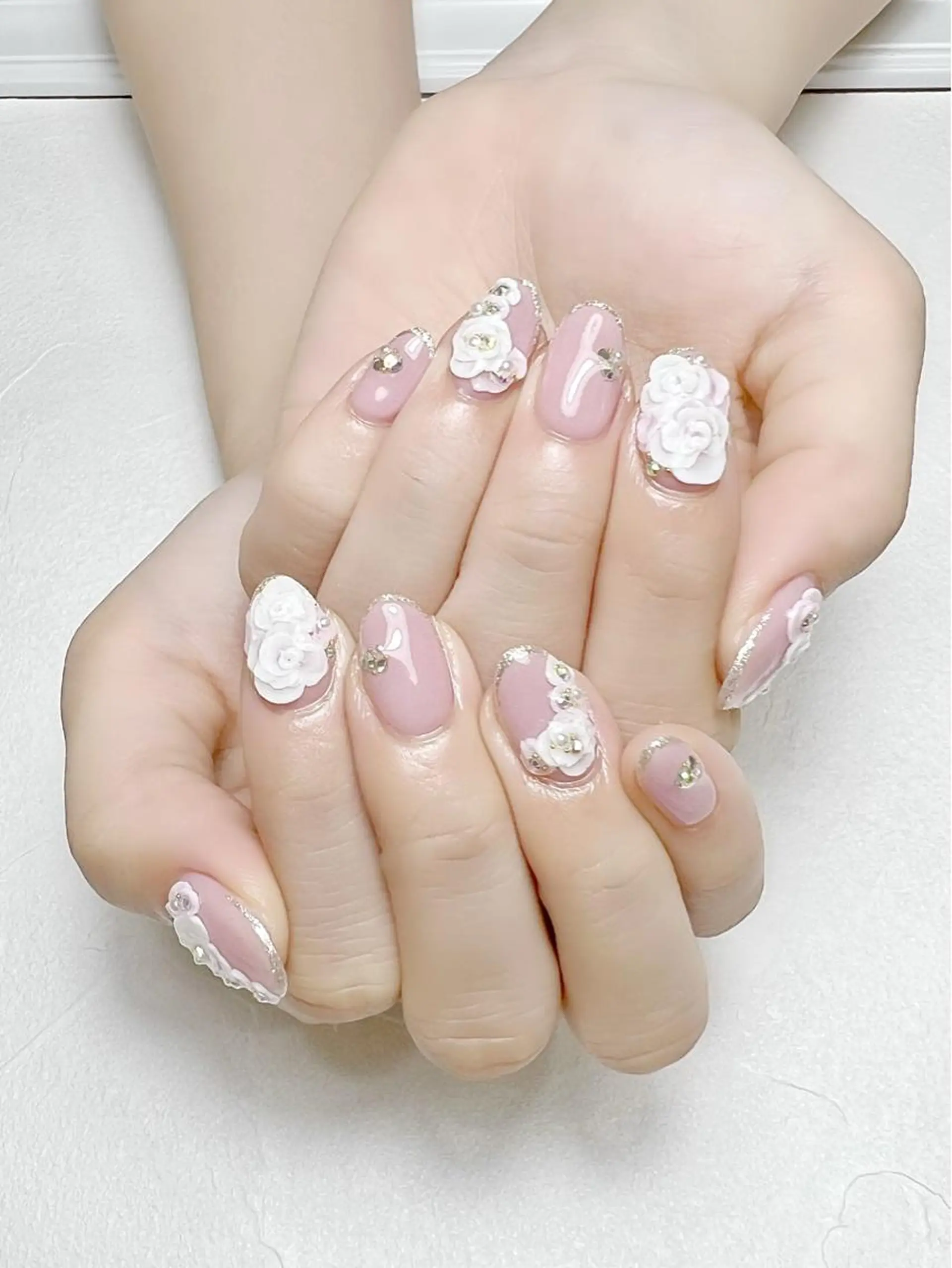 ネイル フラワーネイル ピンク ブライダルネイル rouse nail RISATOのネイルデザイン
