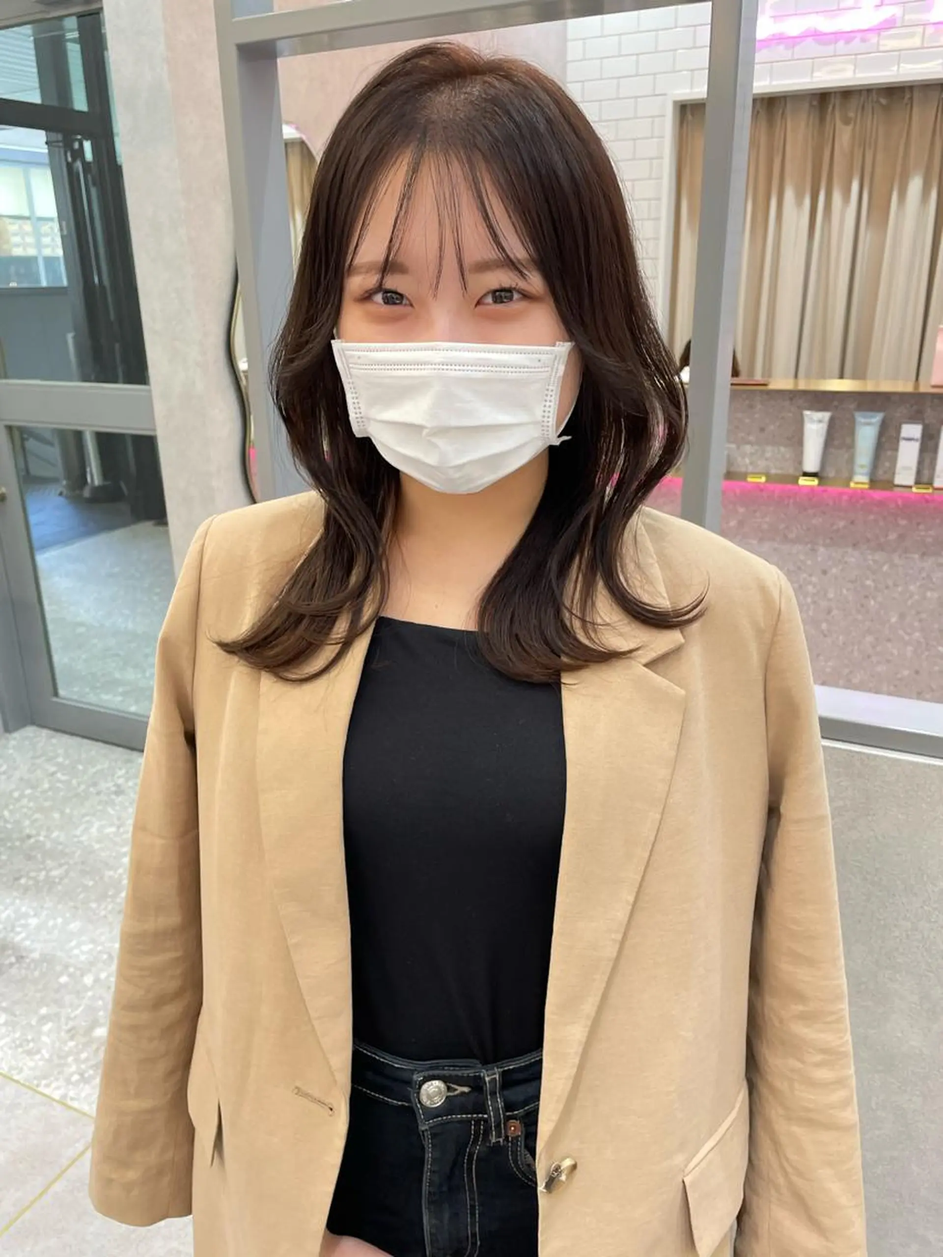 ミディアム rina／ベージュ ワンホン/韓国ヘアのヘアスタイル