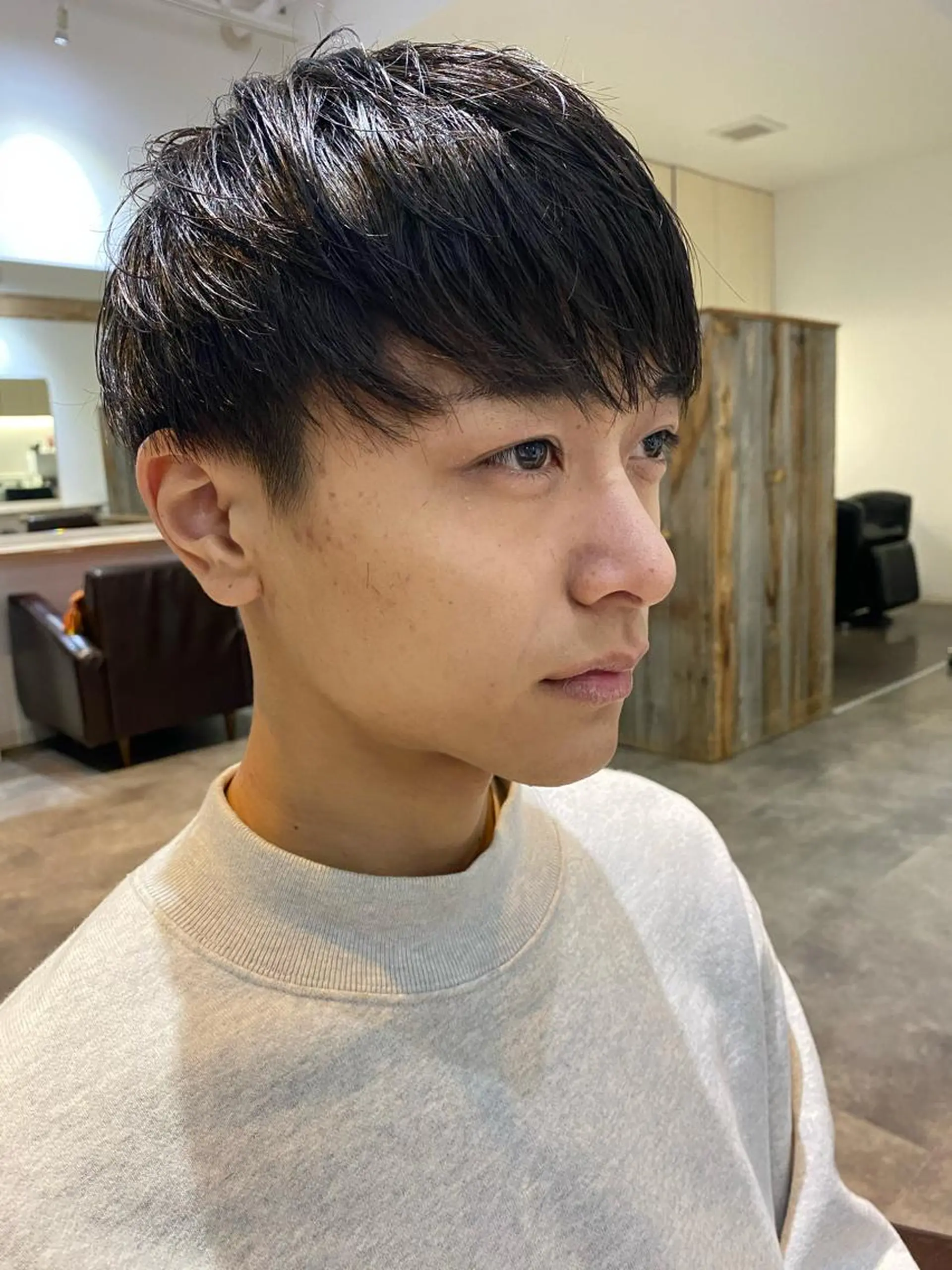 ショート メンズ カット 森貴裕/ベージュ/ パーマ/オリーブのヘアスタイル
