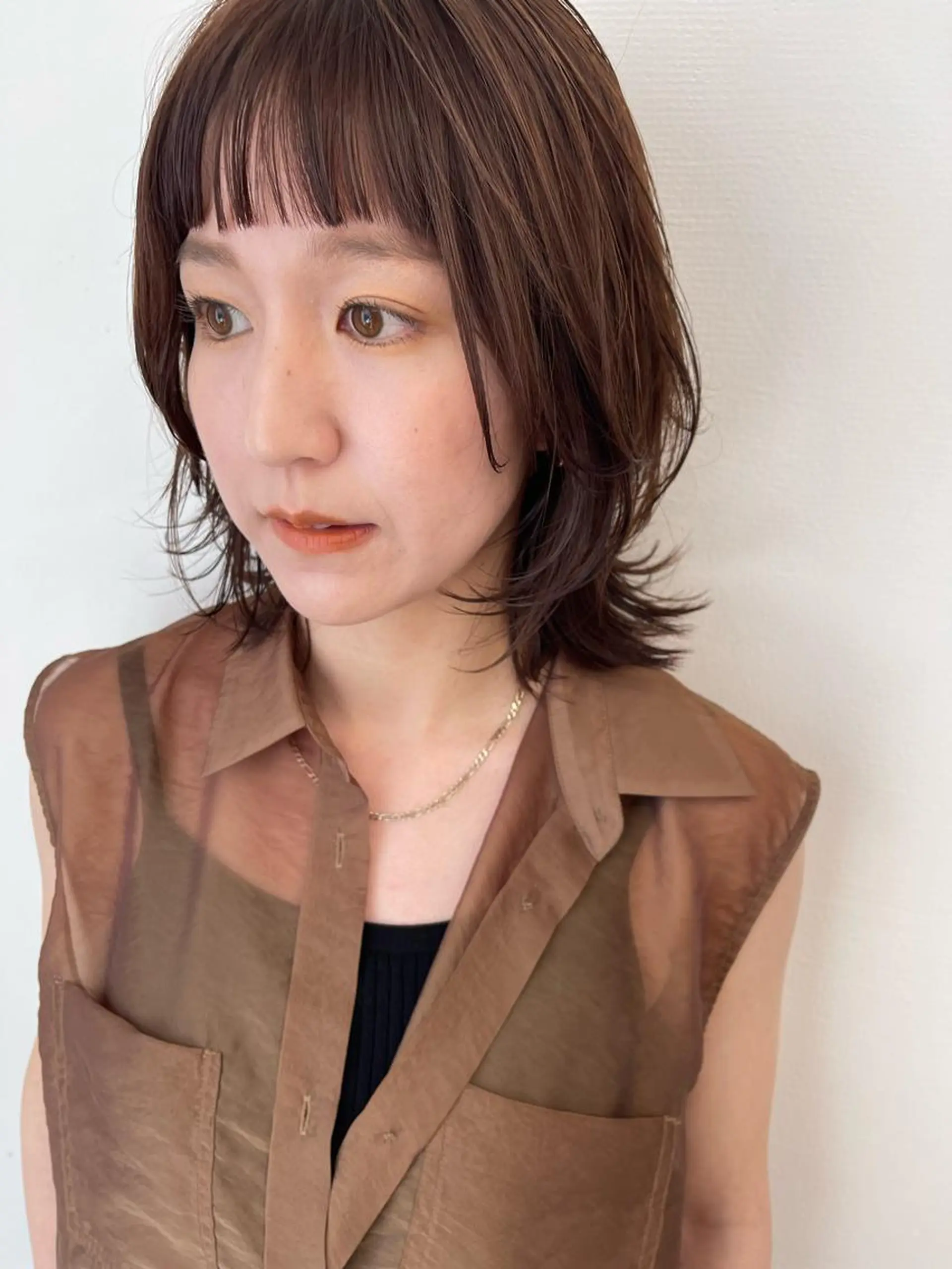 ミディアム カラー カット ヘアカラー トリートメント 💓パーマ，💗 レイヤーカットのヘアスタイル