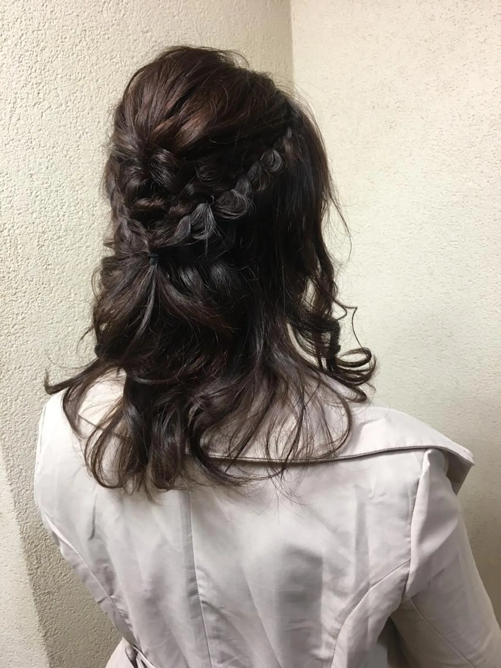 セミロング ヘアアレンジ ハーフアップ 三つ編み G LUX 清水のマツエク・マツパデザイン