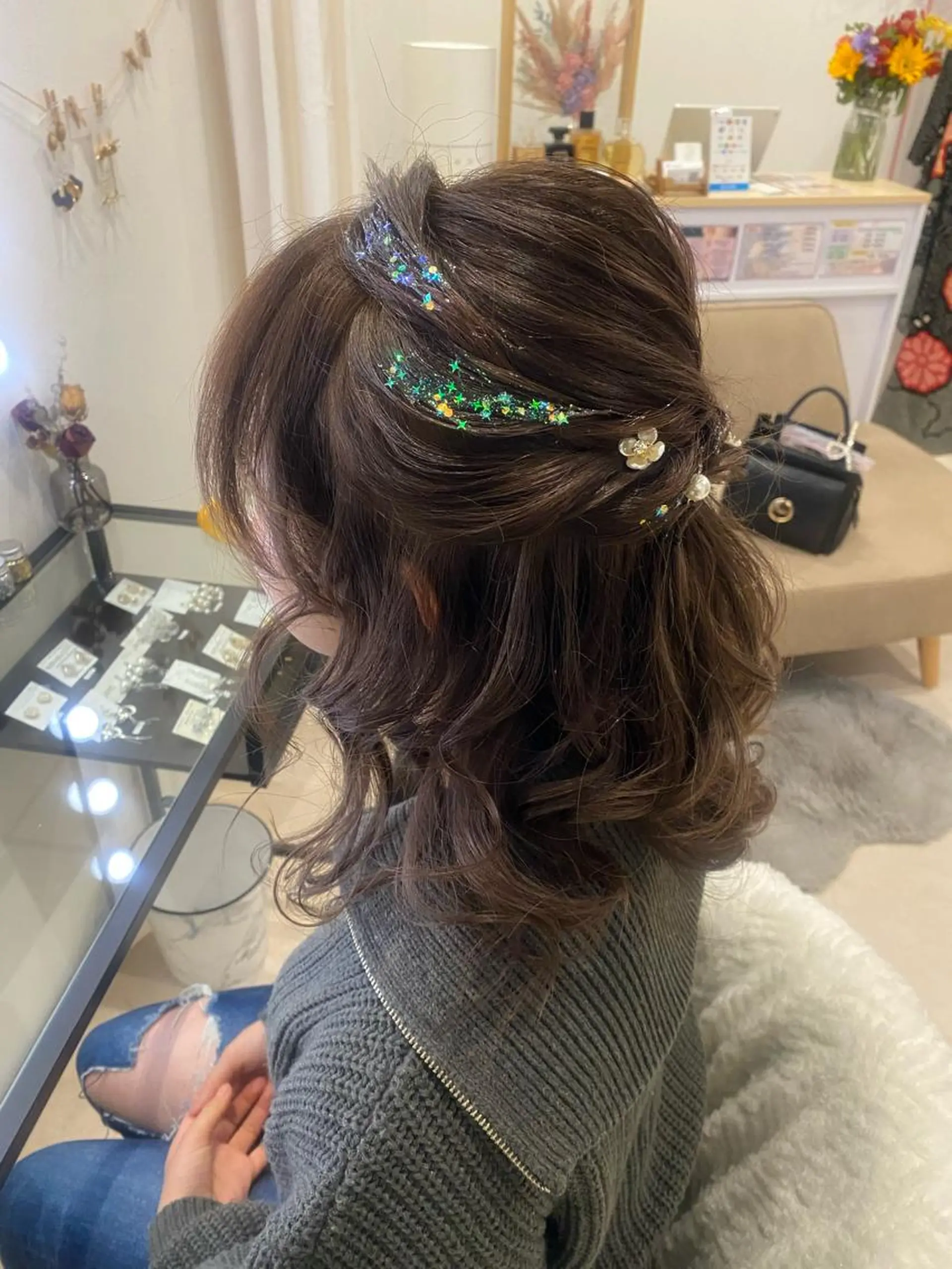 ミディアム ヘアアレンジ ハーフアップ ヘアセット Mikazuki オーナーTeradaのマツエク・マツパデザイン