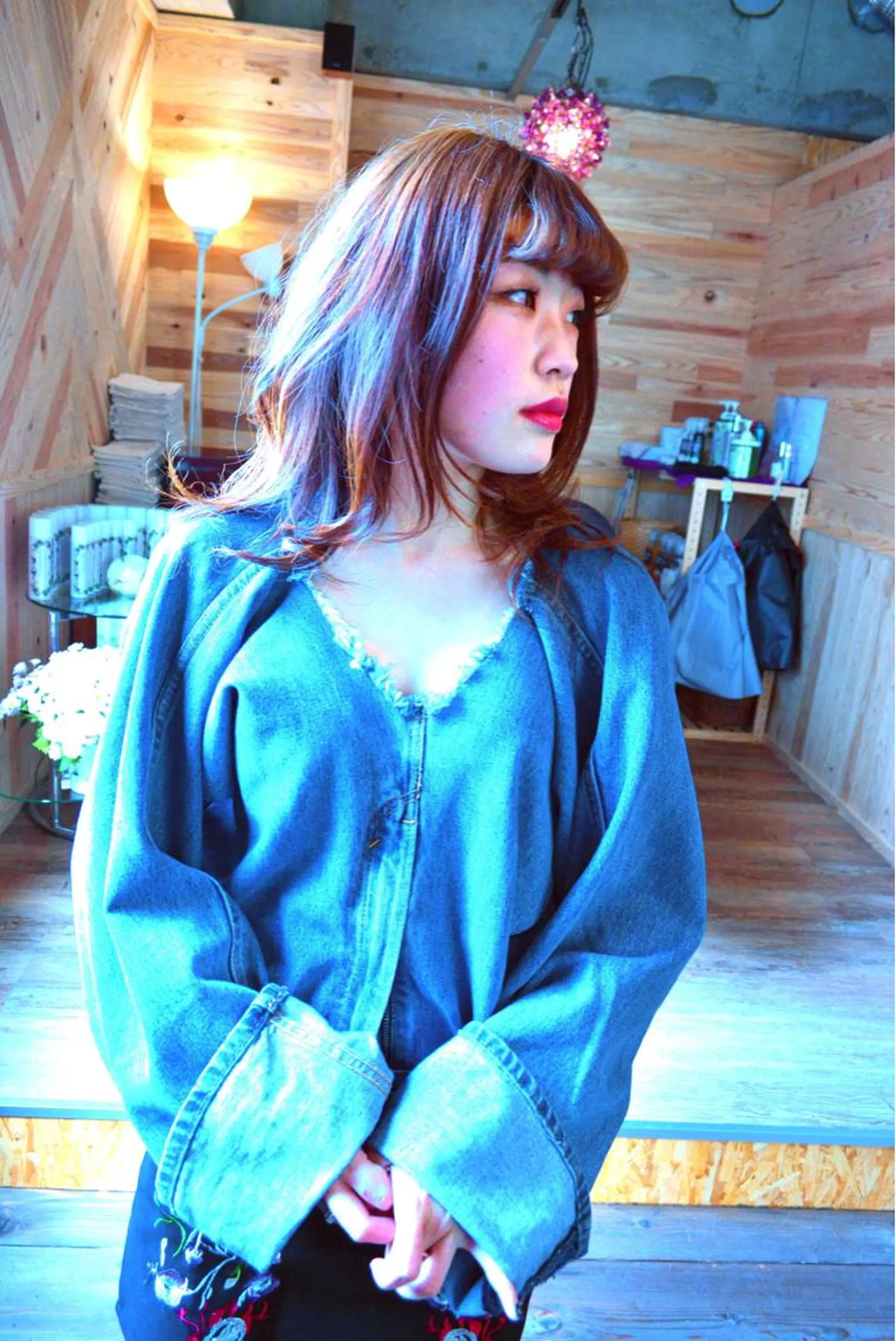 セミロング カラー パーマ ブルーカラー レイヤーカット belle chambreイブカのその他イメージ