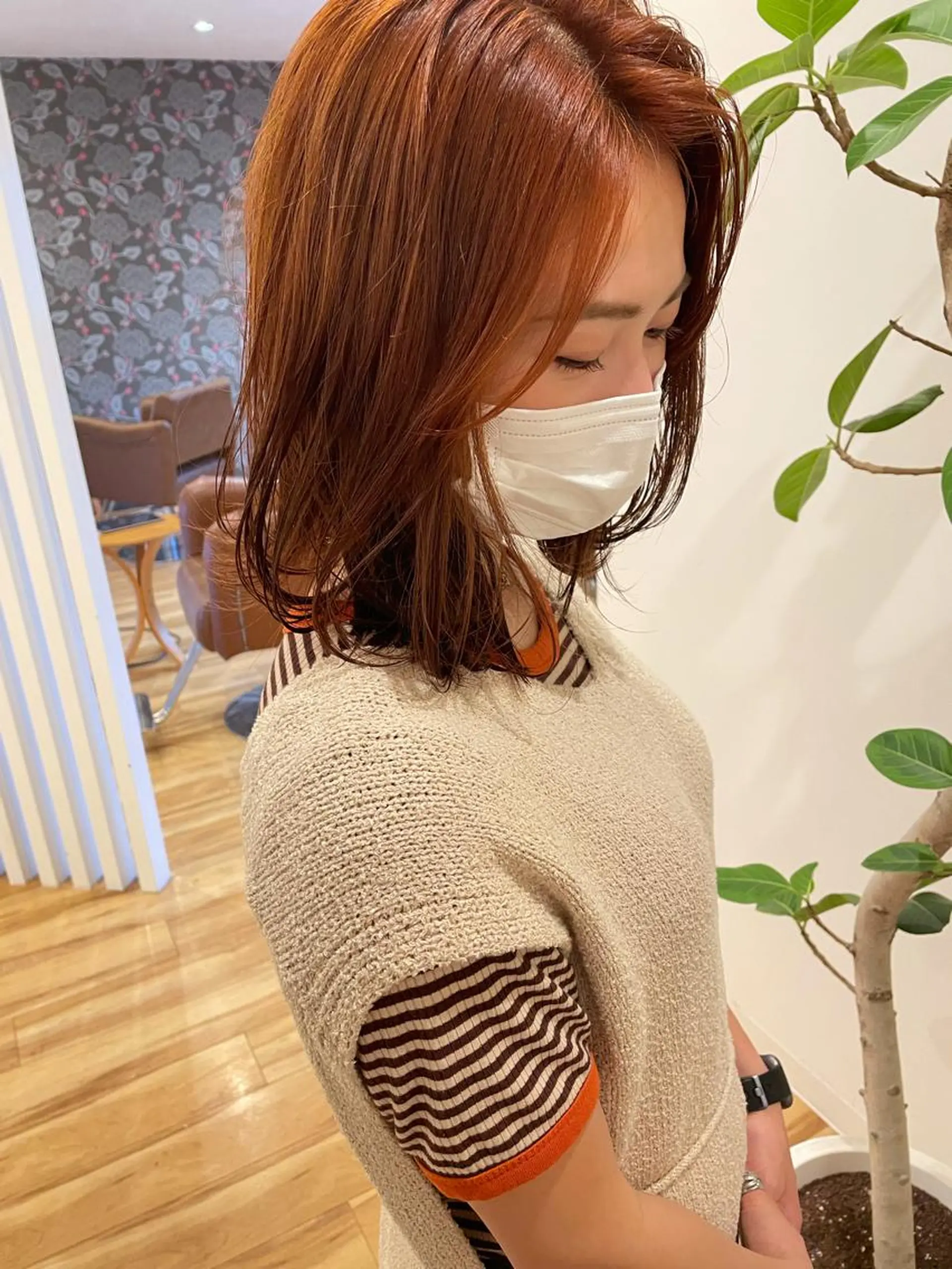 セミロング カラー ヘアアレンジ ブリーチ ブリーチなしカラー オレンジ カット ヘアカラー トリートメント ヘッドスパ 北九州美容室 🕊️わかな✂︎のヘアスタイル