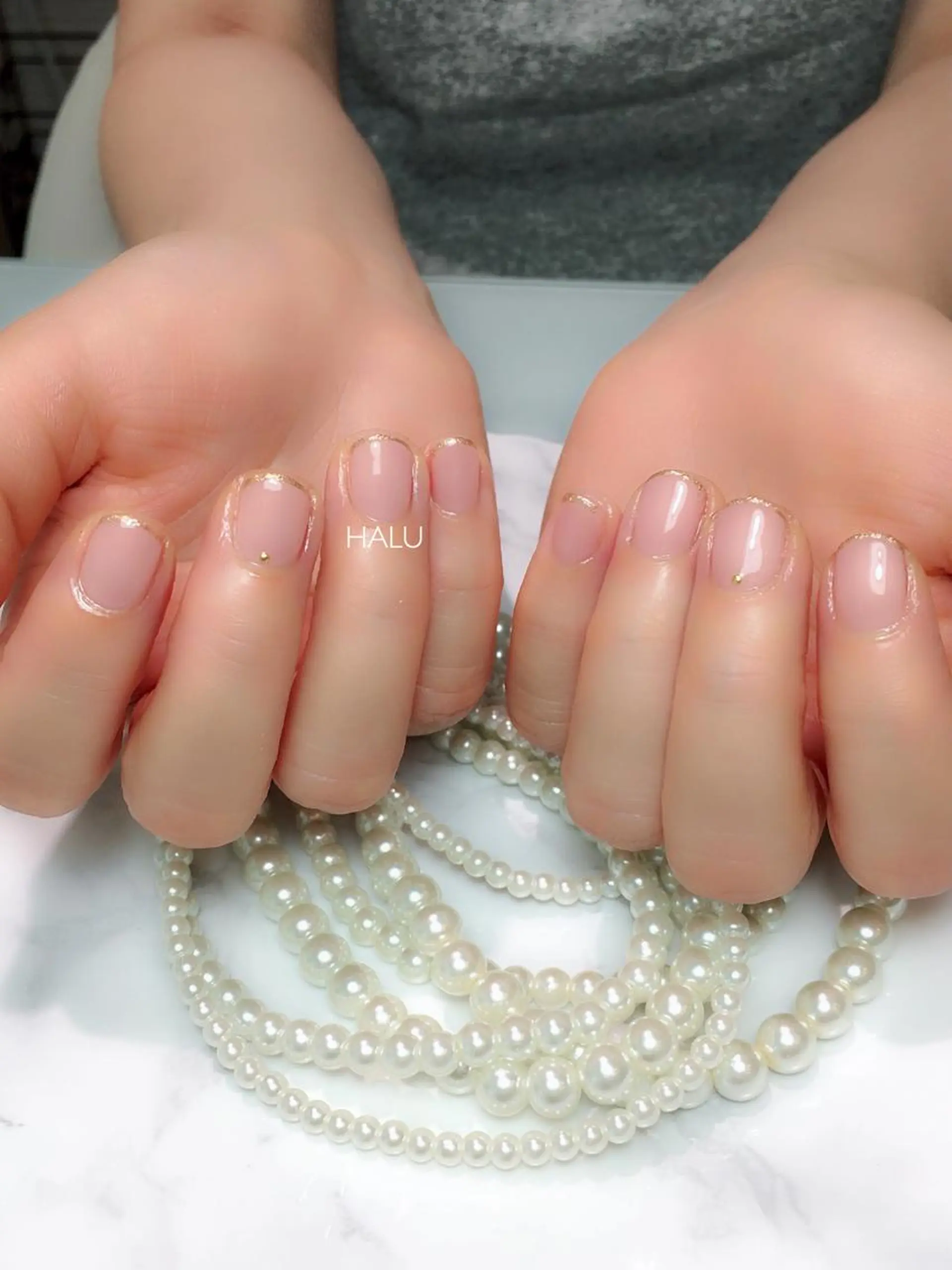 ネイル フレンチネイル ゴールド ピンク シンプルネイル HALU ハルのネイルデザイン