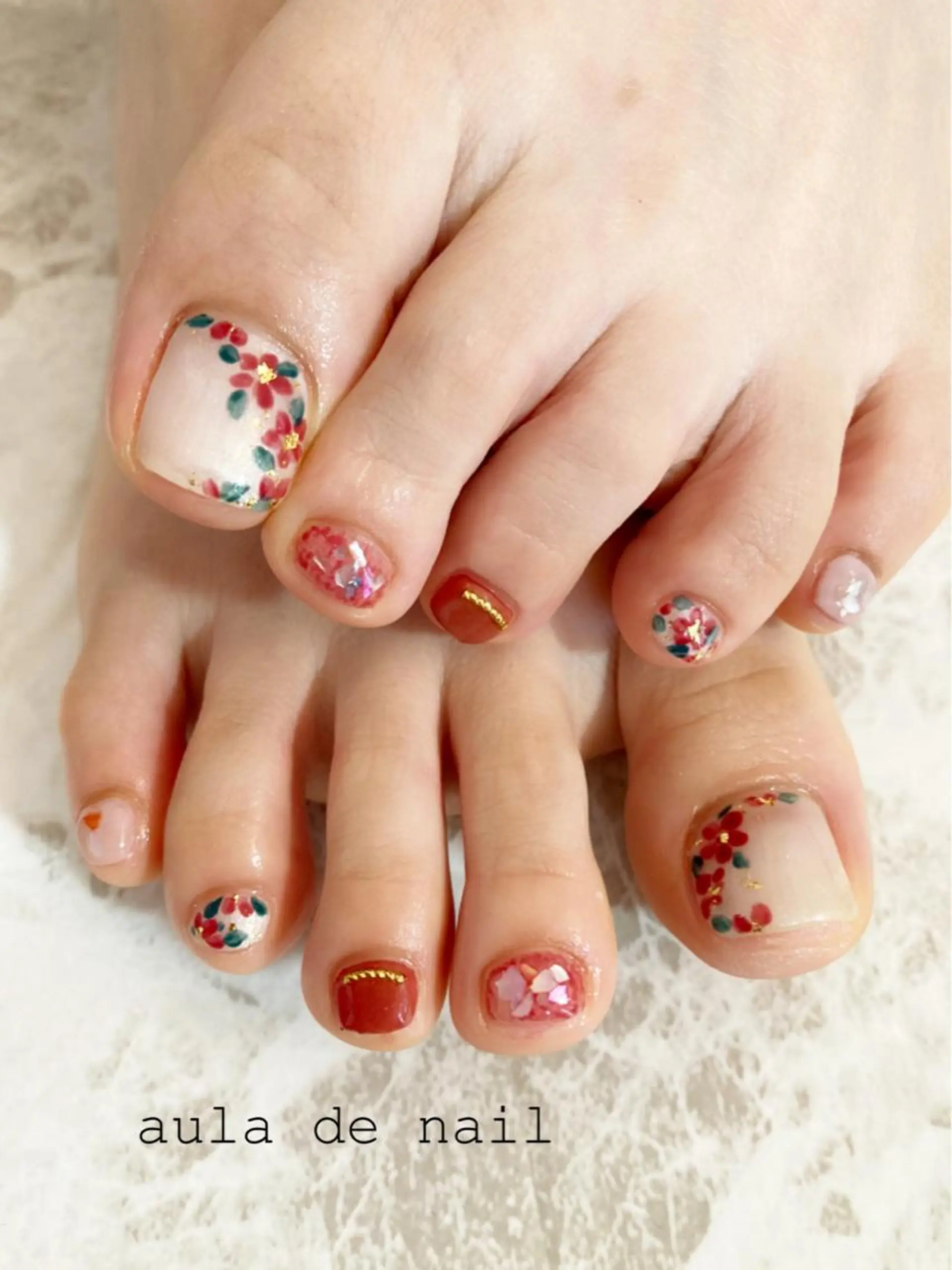 カラー ネイル アートネイル フラワーネイル フットネイル auladenail アウラデネイルのネイルデザイン