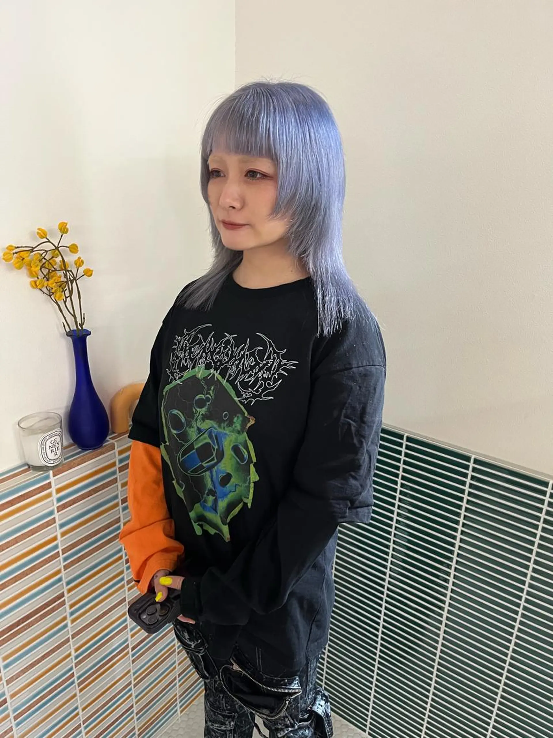 セミロング カラー ブリーチ ブルーカラー ウルフカット ヘアカラー トリートメント 🩷ハイトーン透明感 レイヤー🩷ユリカのヘアスタイル