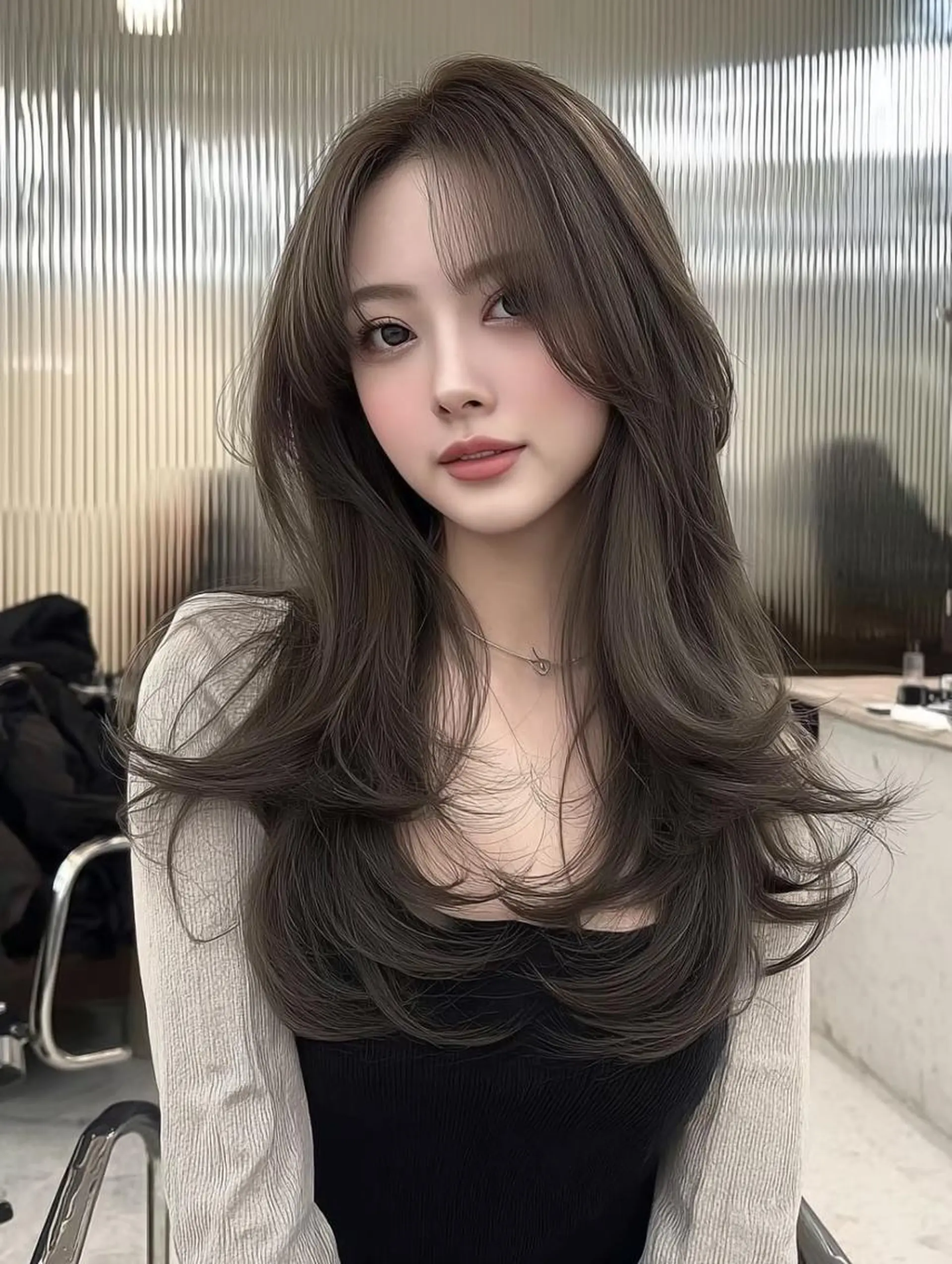 ロング カラー 透明感カラー ハッシュカット 韓国風ヘア レイヤーカット ヘアカラー トリートメント フォーカス ジャパンのヘアスタイル