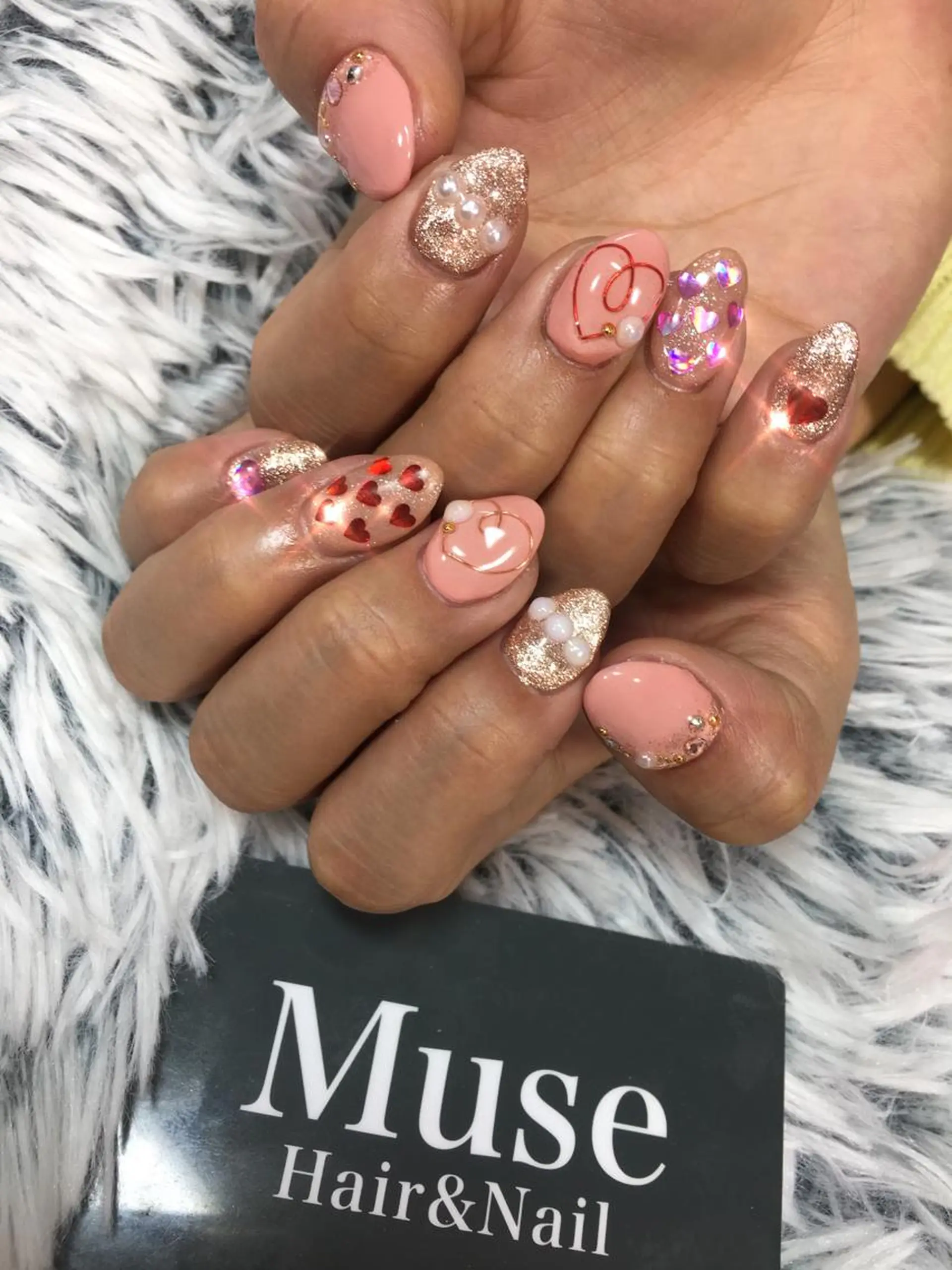 ネイル ハート キラキラネイル バレンタイン 隠れ家一戸建て金町 HIROMI 葛飾区のネイルデザイン