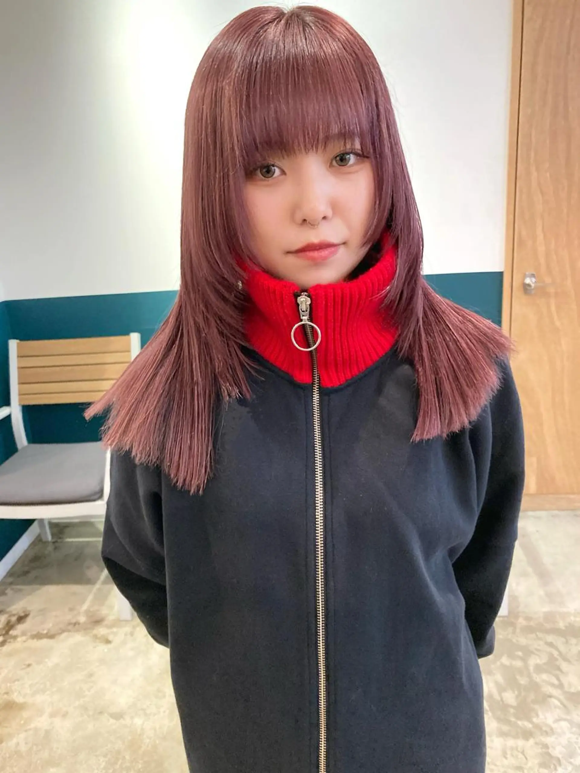 セミロング カラー ピンクカラー 顔周りカット レイヤーカット ウルフカット カット ヘアカラー カラーリスト菅野 竜矢🌈のヘアスタイル