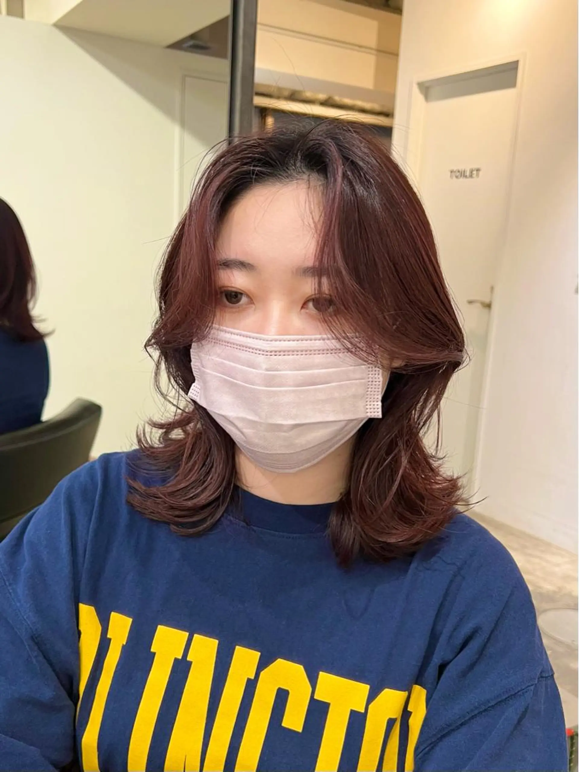 セミロング カラー ピンクカラー くびれヘア カット 【韓国風くびれヘア】 joule小木曽輝のヘアスタイル