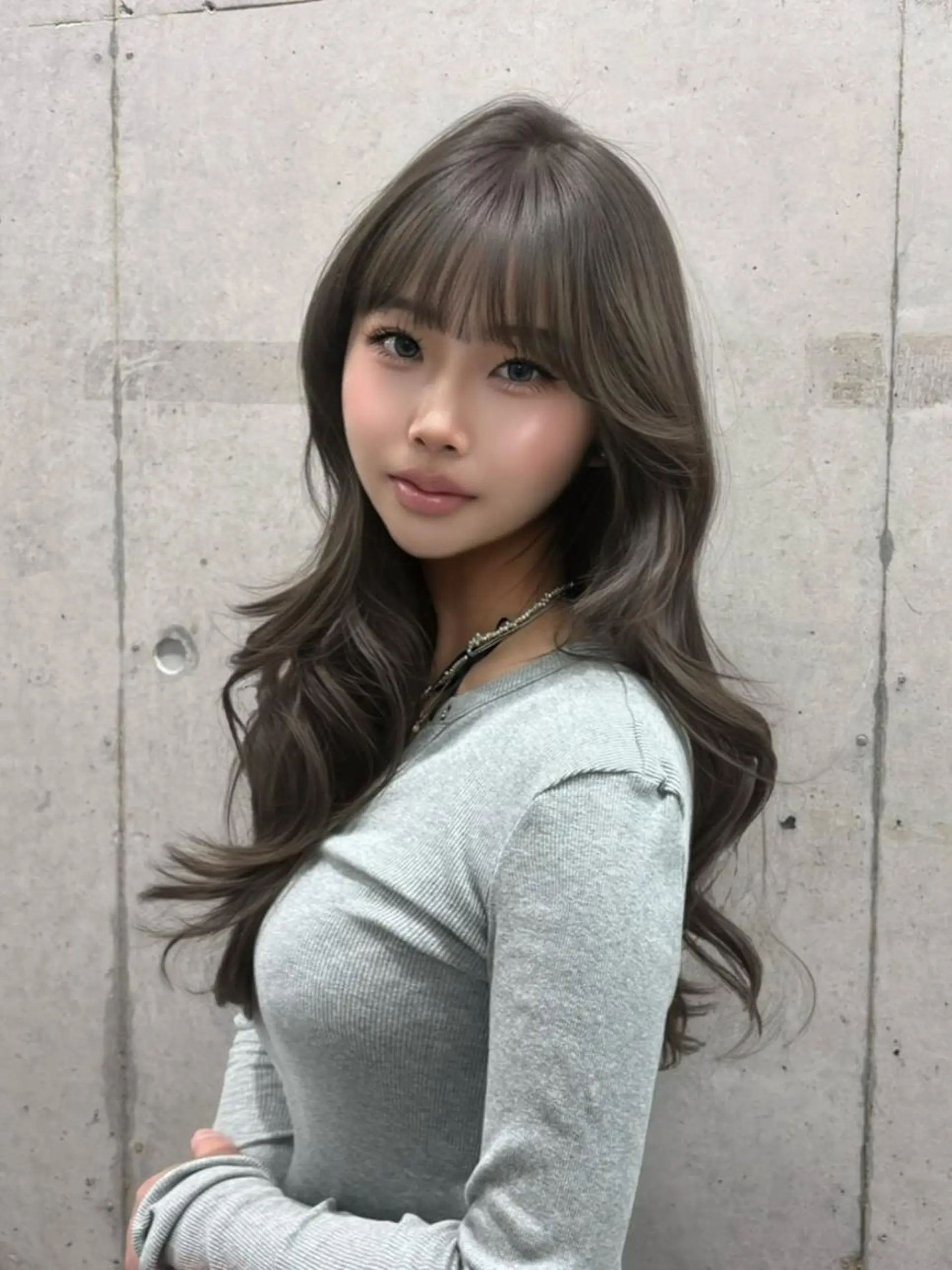 カラー ロング 透明感カラー グレージュ オリーブグレージュ オリーブグレー ヘアカラー 韓国ヘア💖Wカラー 💖透明感カラー💖のヘアスタイル