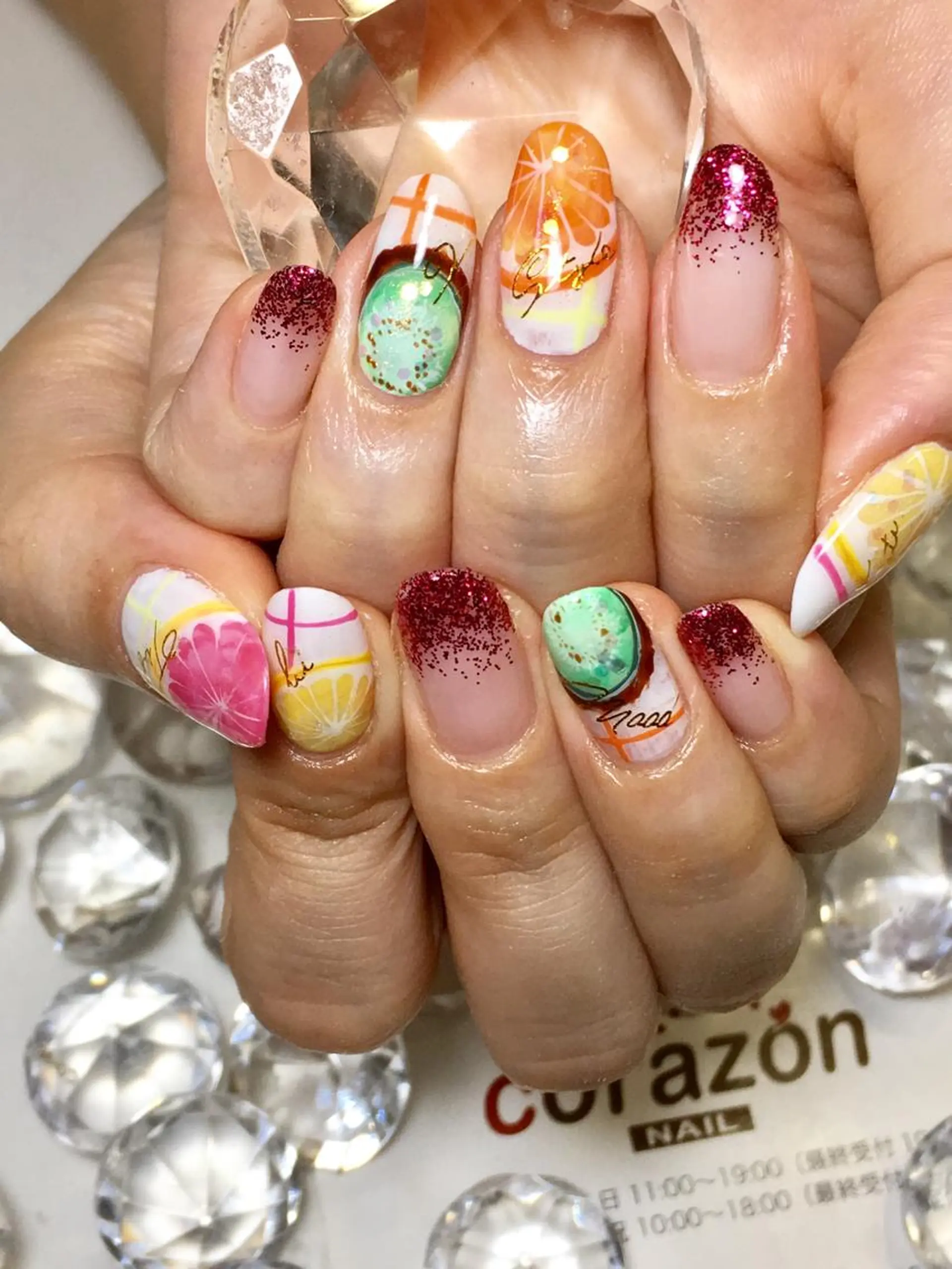 カラー ネイル オレンジ ピンクカラー アートネイル オレンジ ピンク ネイリスト aicoのネイルデザイン