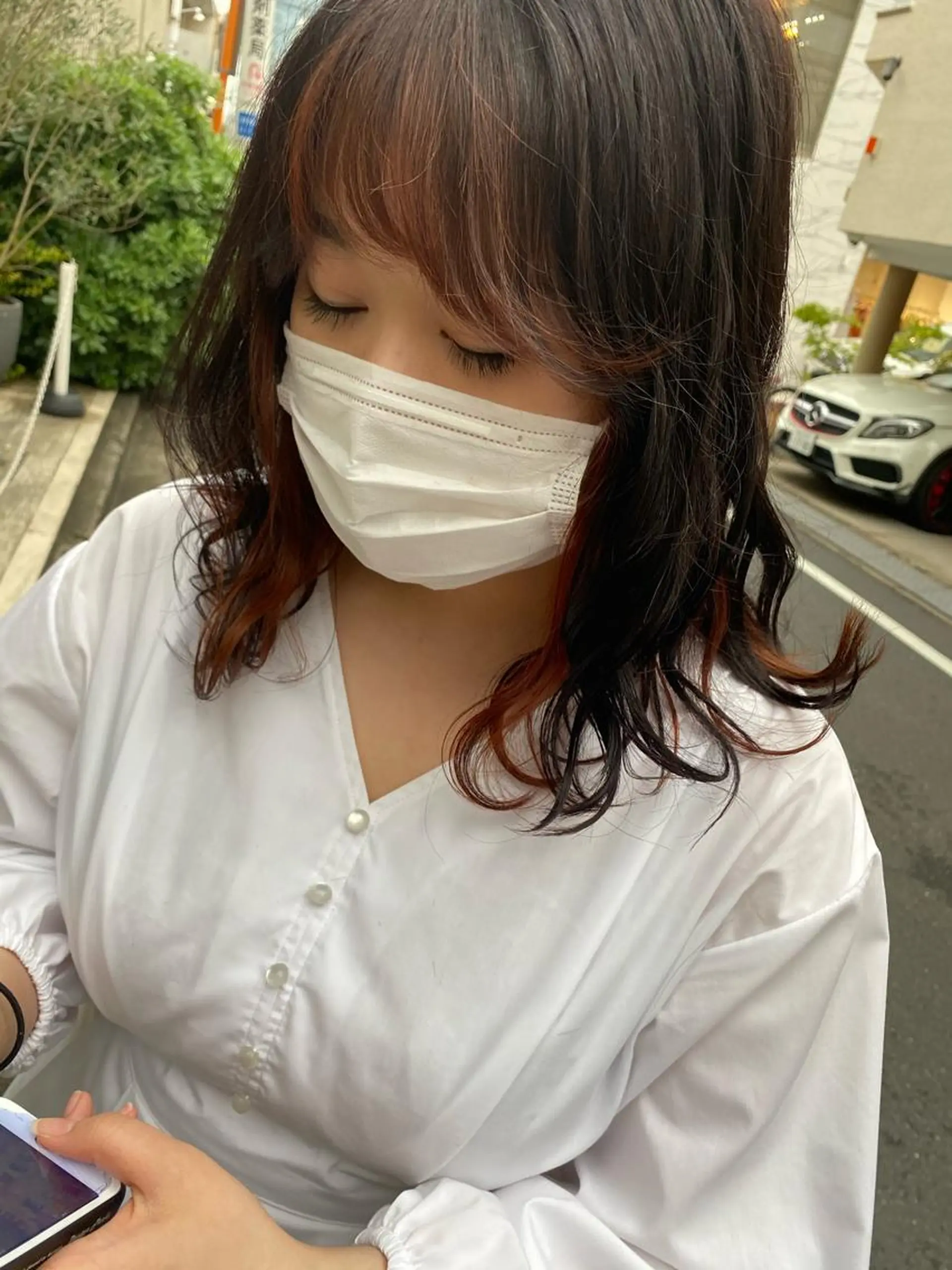 ミディアム カラー オレンジ 赤み消し韓国ヘア レイヤー縮毛🤍渡邉のヘアスタイル