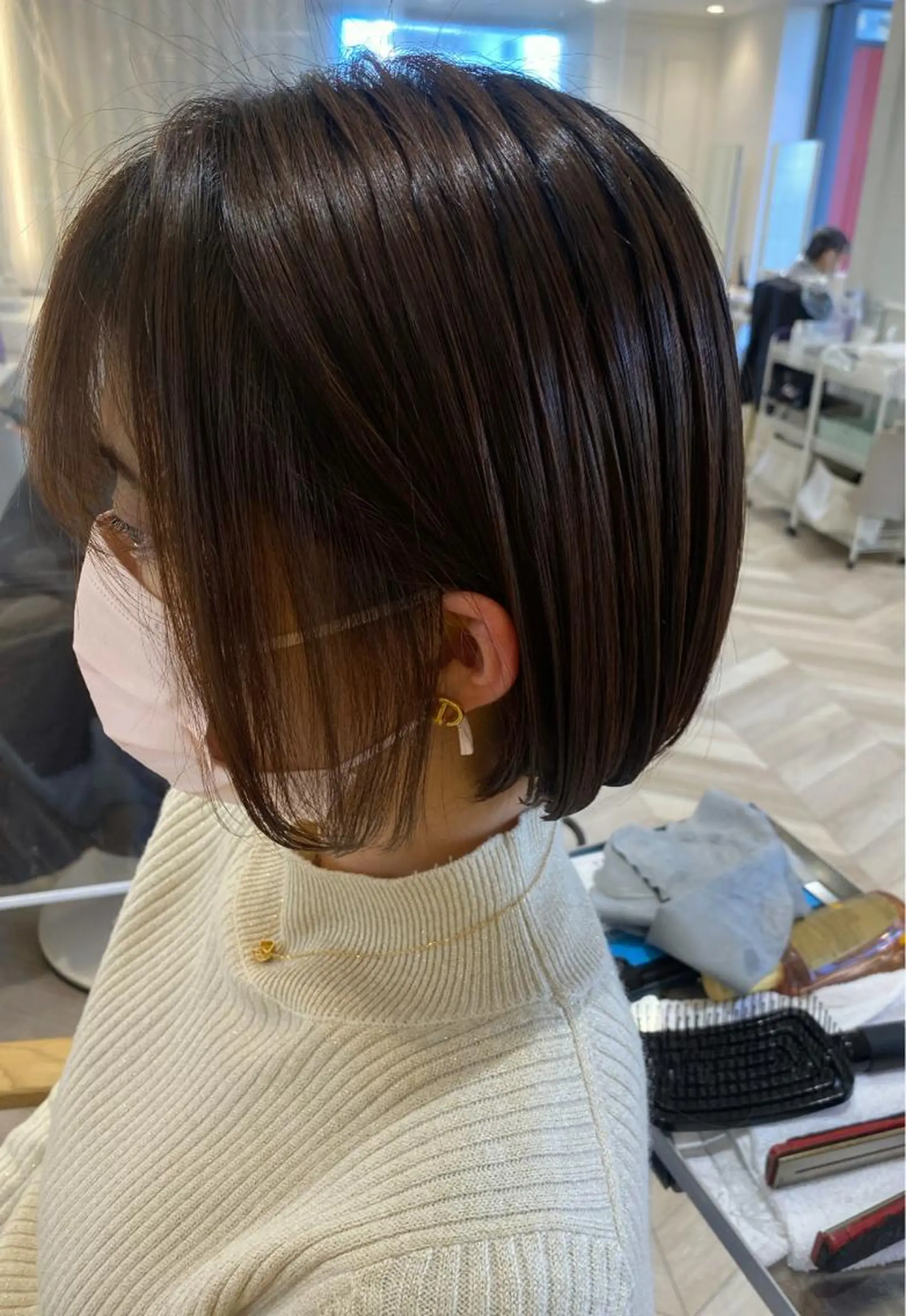 ショート ボブ ヘアカラー トリートメント 小顔レイヤー/ ベージュ🤍Rieのヘアスタイル