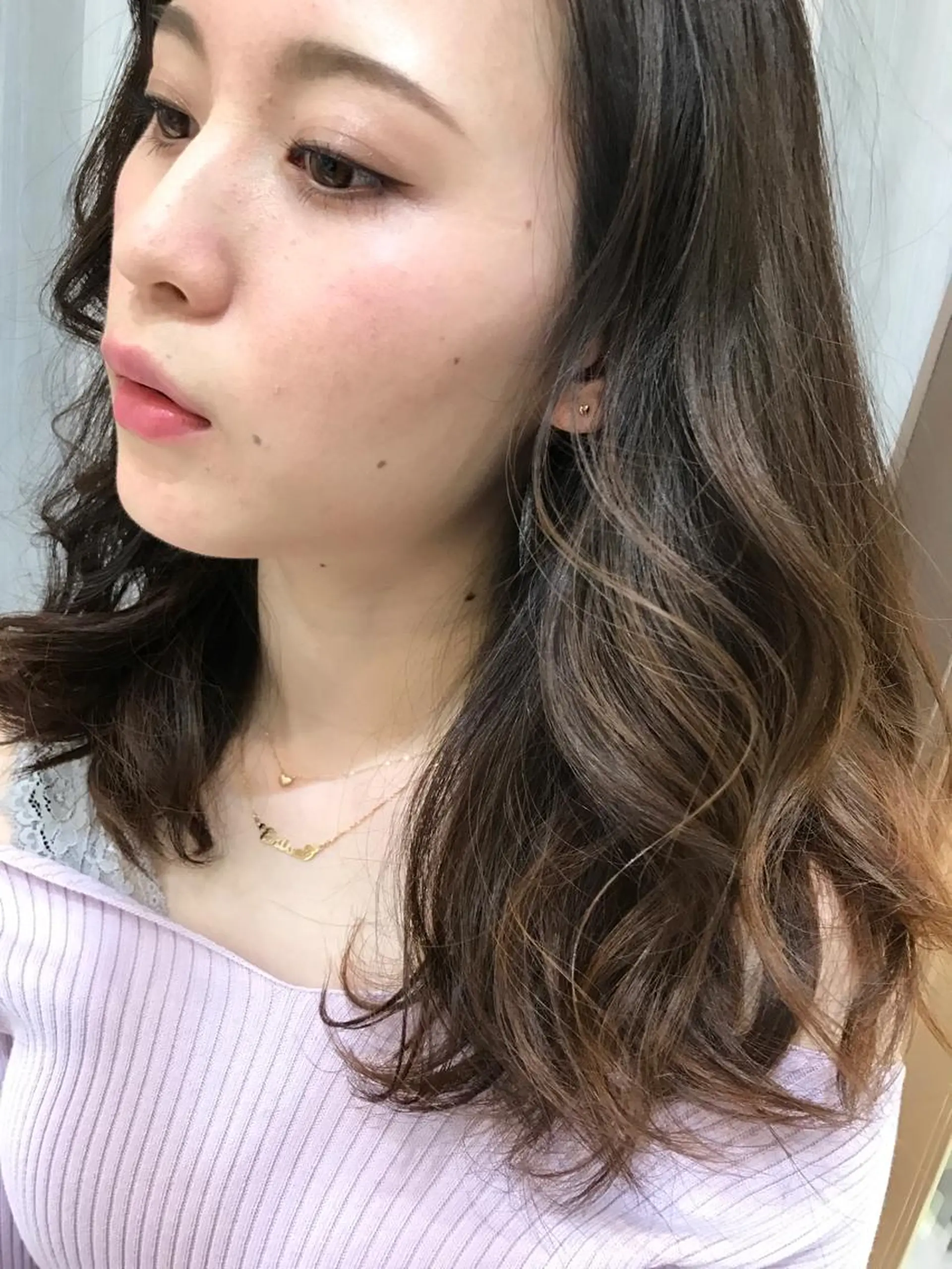 セミロング カラー ハイライトカラー ハイライト 縮毛矯正 江崎 わか子のヘアスタイル