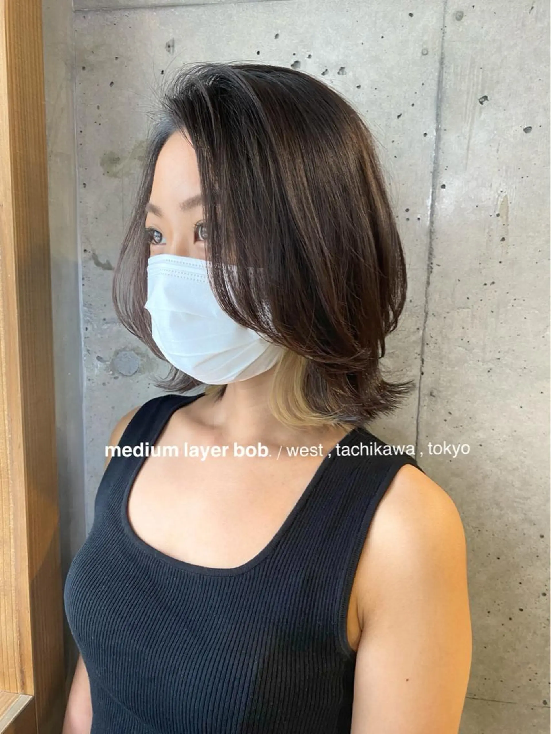 ミディアム カラー 切りっぱなしボブ ボブレイヤー ミディアムレイヤー ボブ くびれヘア 竹嶌 健吾のヘアスタイル