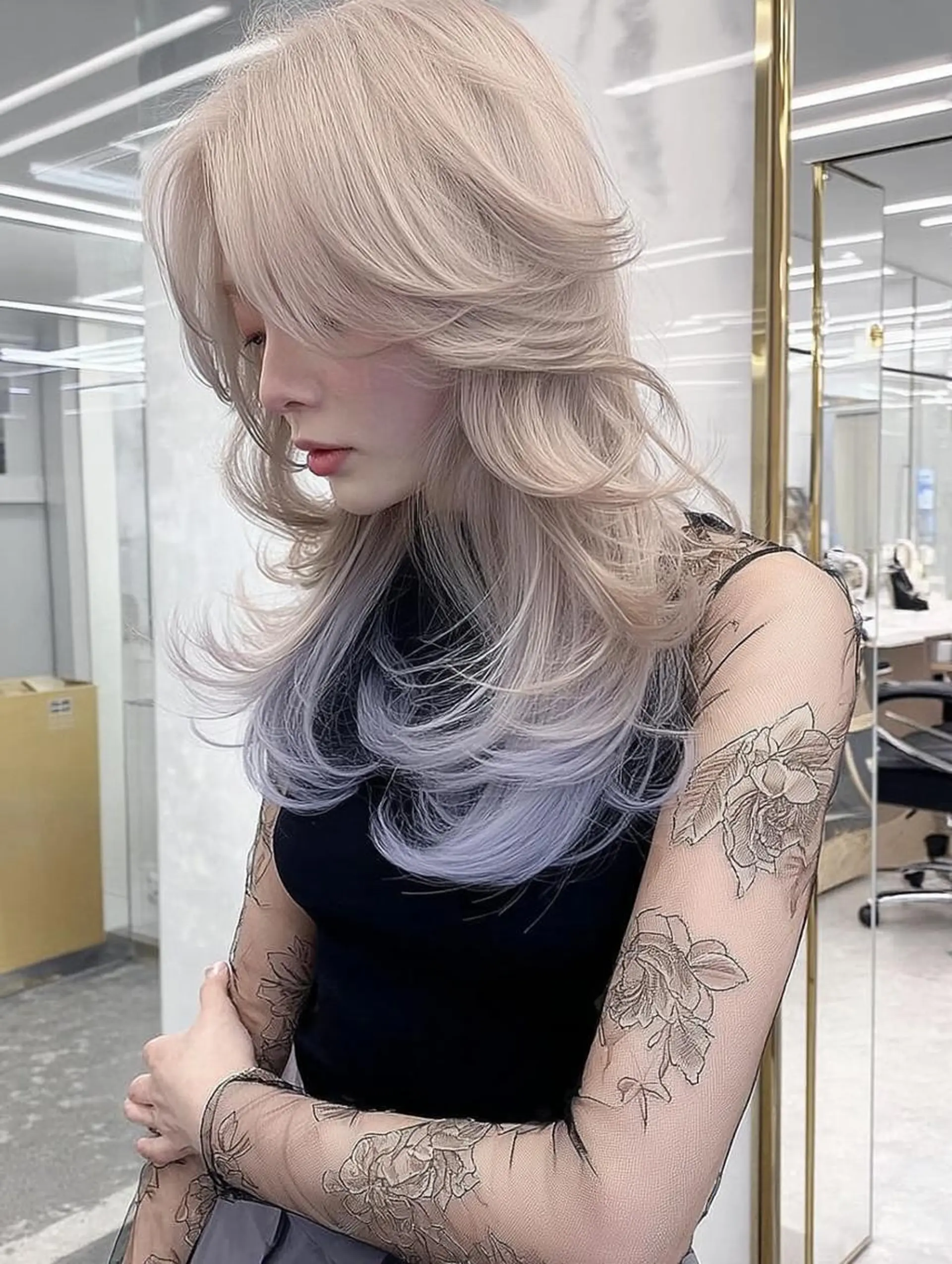 セミロング ボブ 髪質改善 韓国風ヘア レイヤーカット 縮毛矯正 カット ヘアカラー 祖慶 歩のヘアスタイル