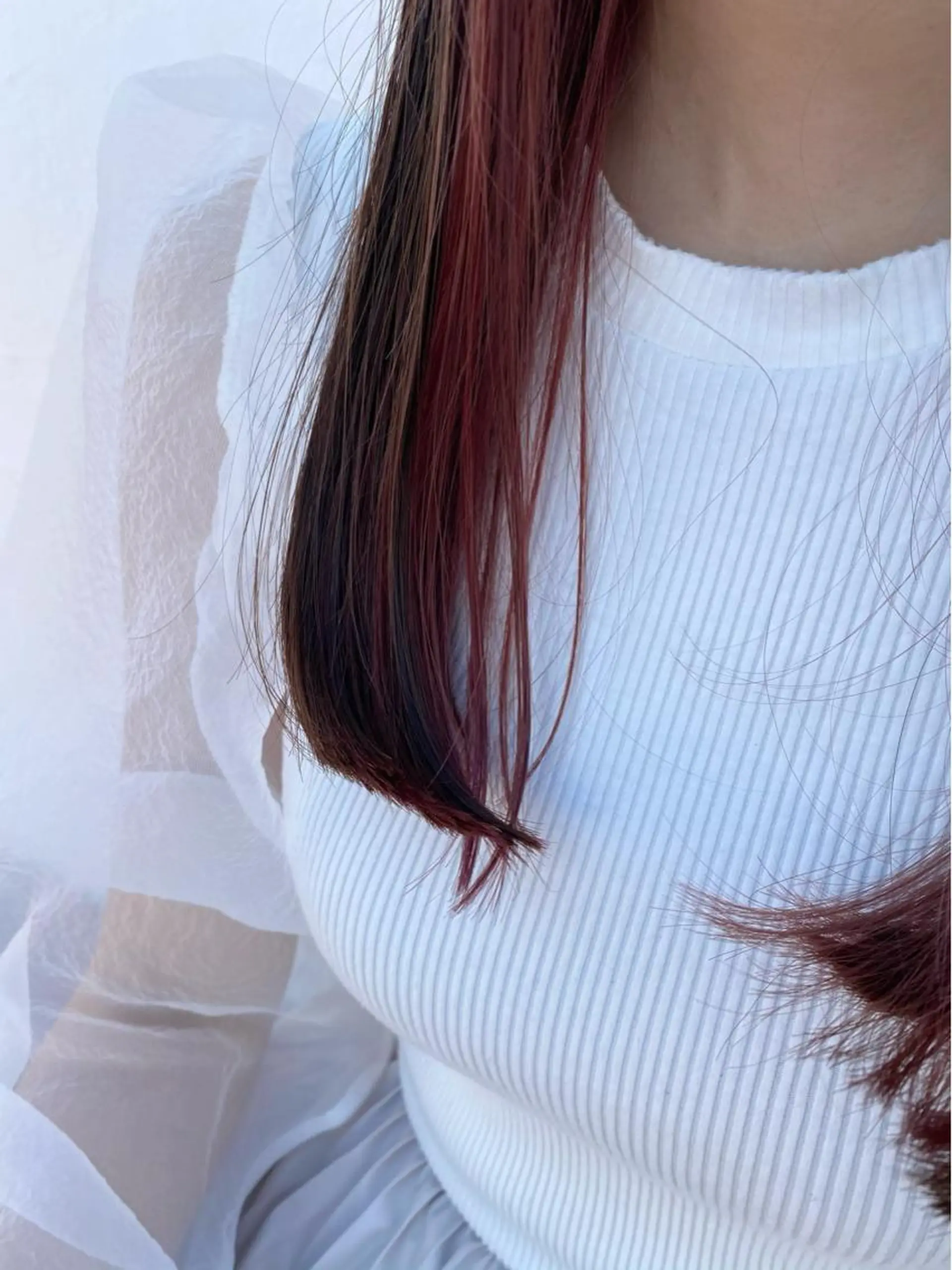 ロング カラー ダブルカラー イヤリングカラー インナーカラー ピンクカラー カット ヘアカラー トリートメント ♡オシャ髪♡AI ✂️newi町田のヘアスタイル