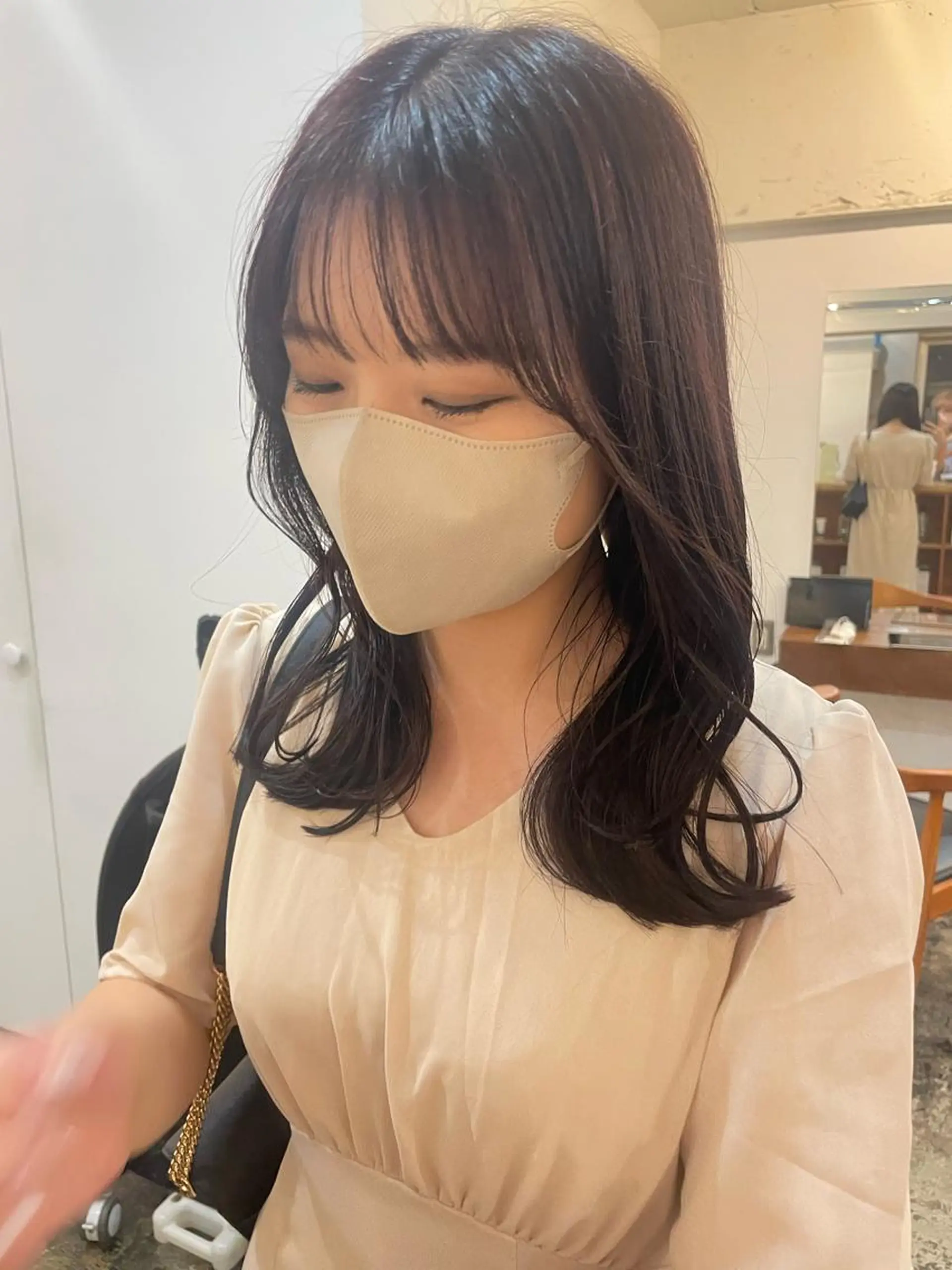 セミロング カラー ブラウンカラー ピンクカラー ピンクブラウン カット ヘアカラー トリートメント 【表参道】Ruri デジタルパーマのヘアスタイル