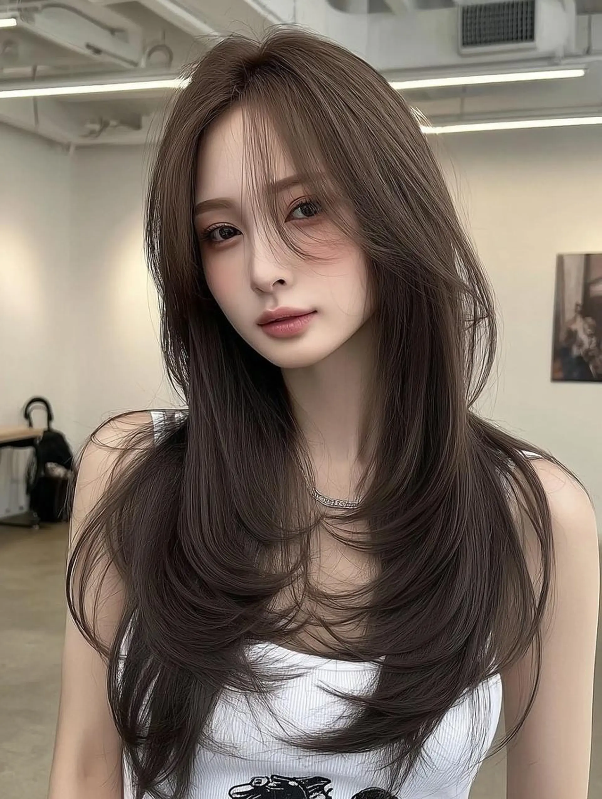 セミロング ボブ 髪質改善 韓国風ヘア レイヤーカット 縮毛矯正 カット ヘアカラー トリートメント 七田 英亮のヘアスタイル