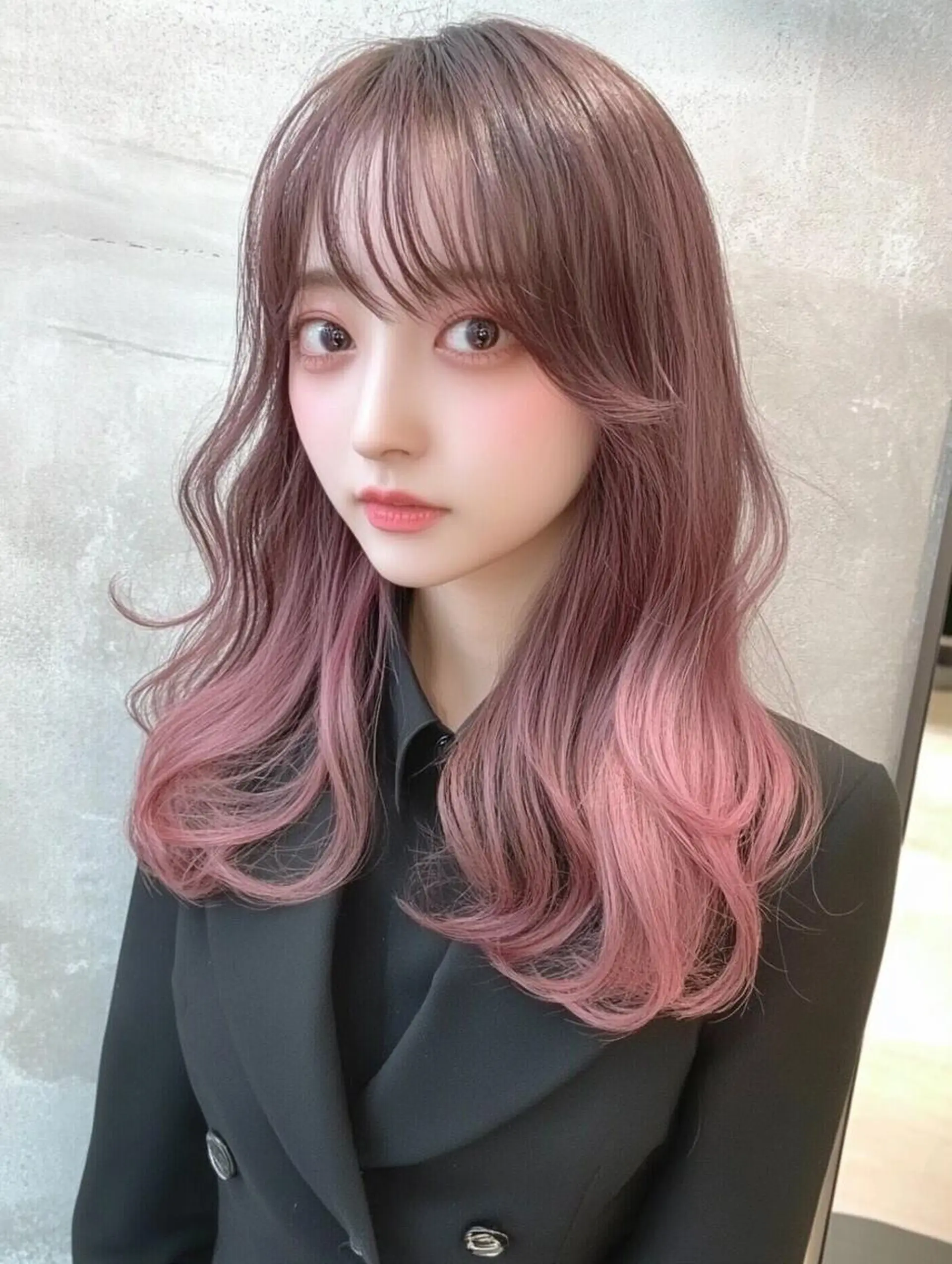 カラー セミロング ユイ☆レイヤーカット ヘアセット/ブリーチのヘアスタイル